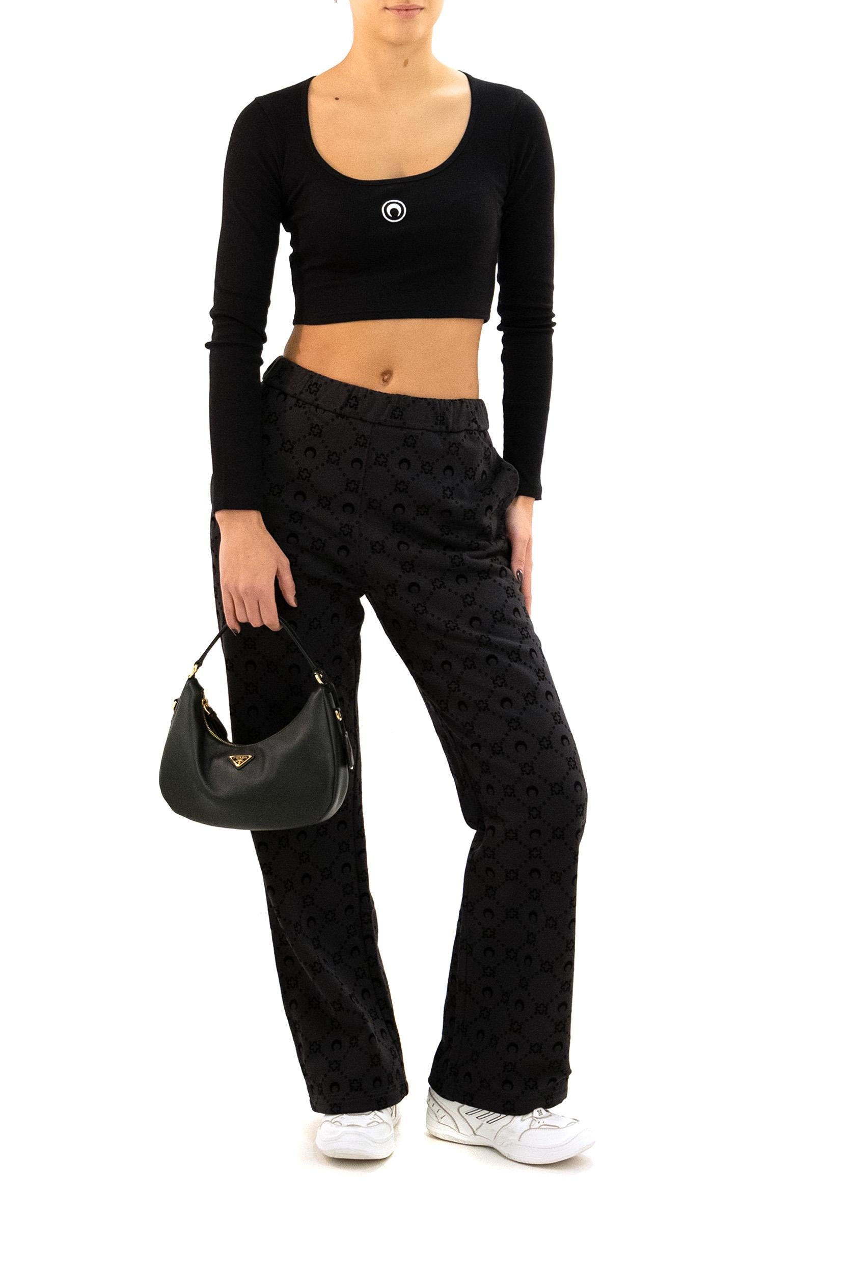 Top in jersey di cotone di colore nero<BR/> WTT033A CJER0011 BK99 MARINE SERRE