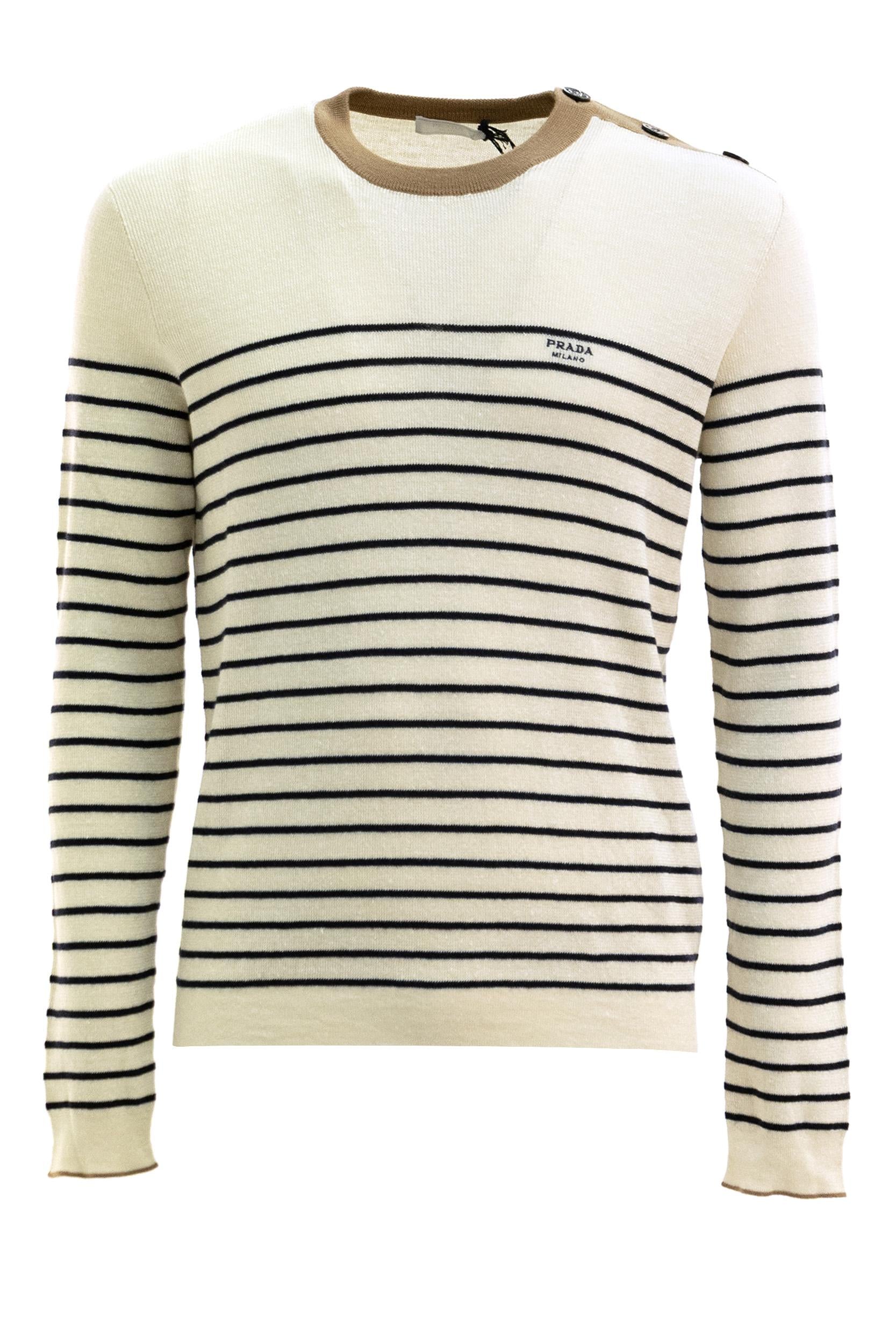 Maglia a Righe in Lino e Cotone<BR/> UMF262 S OOO 188Y F0018 PRADA