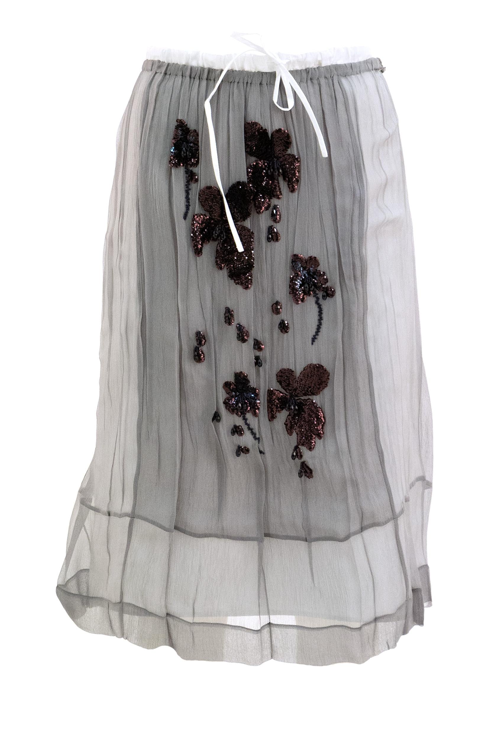 Gonna midi in chiffon color argento<BR/> P172ZR S OOO 18QL F0024 PRADA