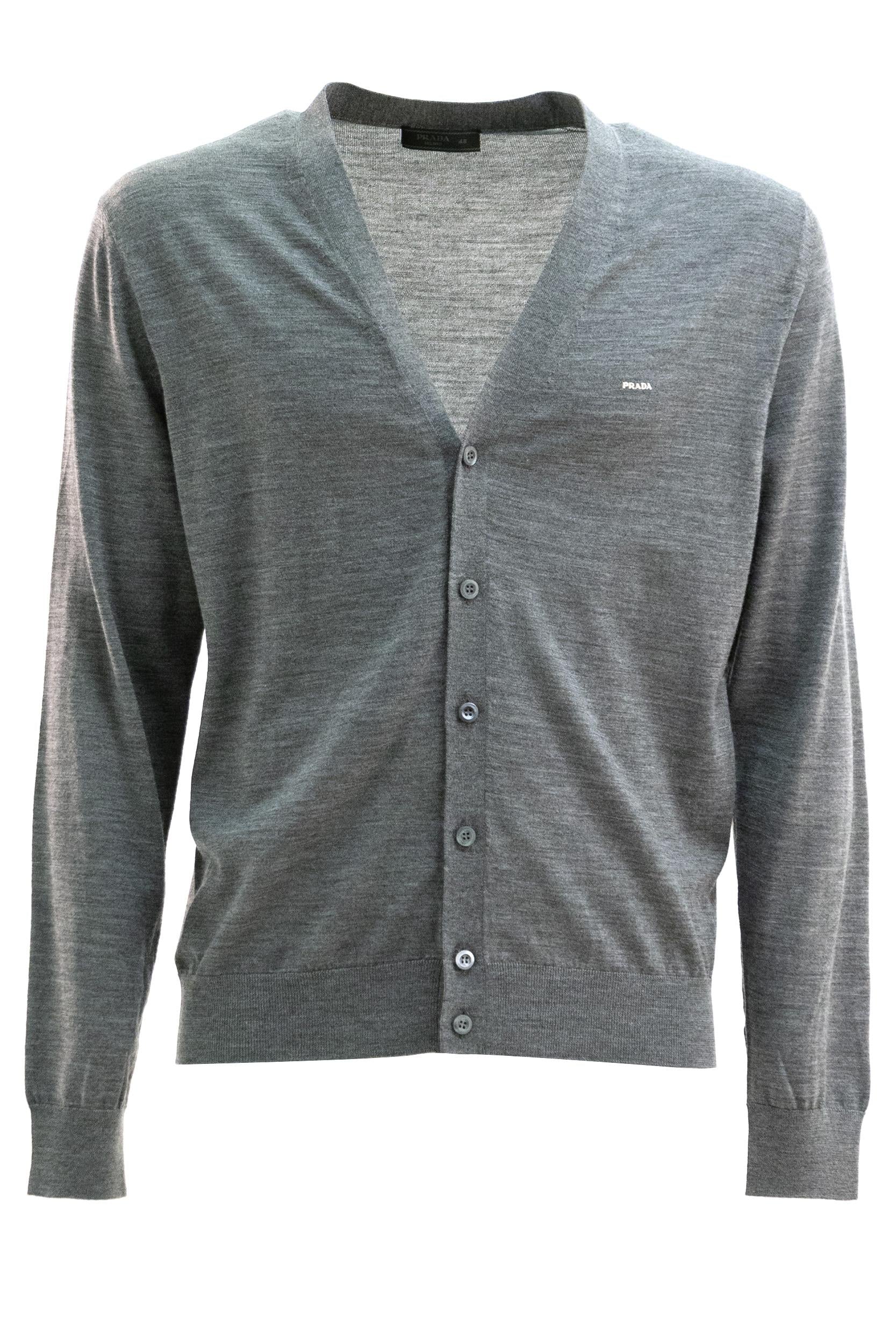 Cardigan in lana vergine di colore grigio <BR/> UMG426 S OOO 18DY F0480 PRADA