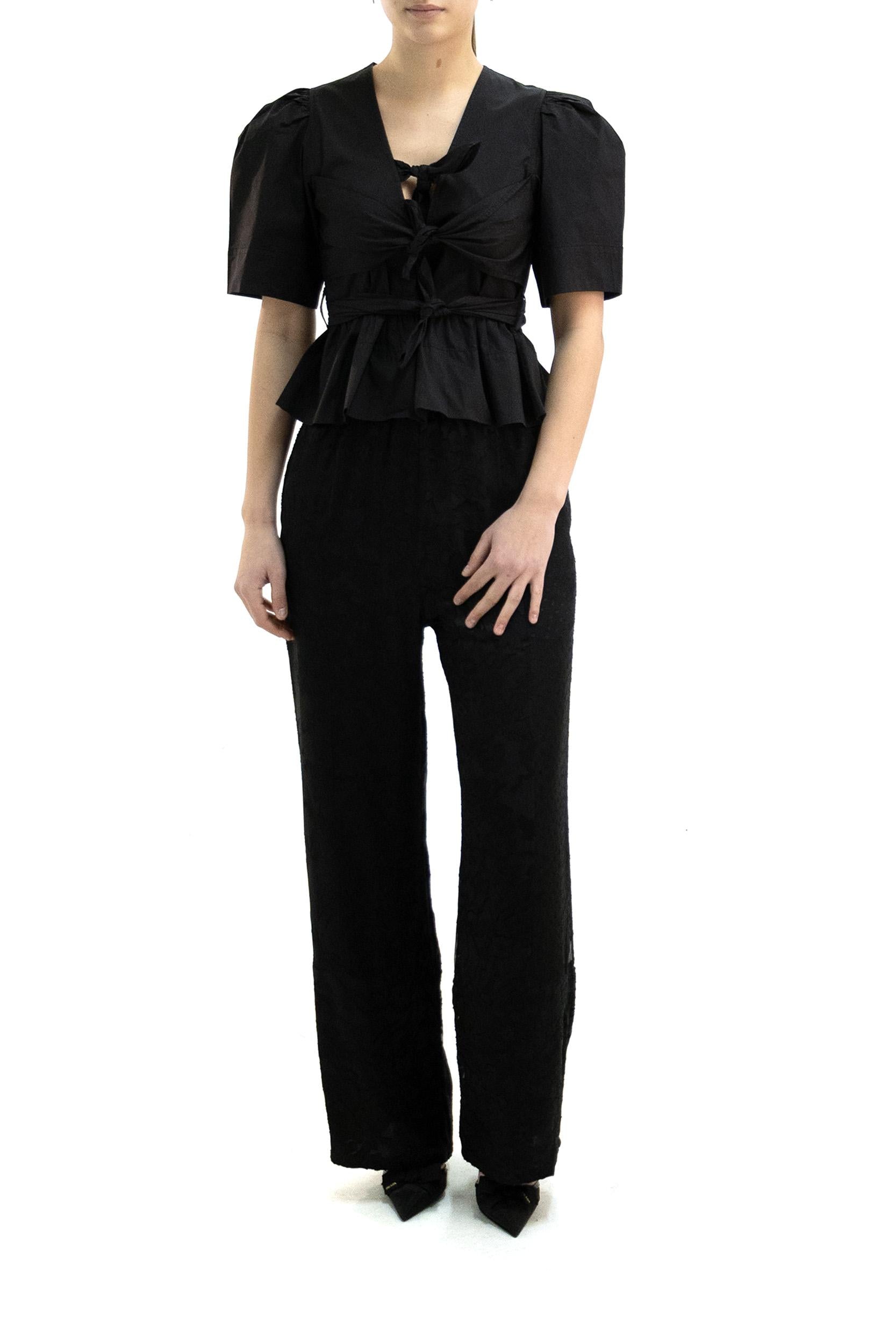 Blusa in cotone di colore nero<BR/> W0378 099 GANNI