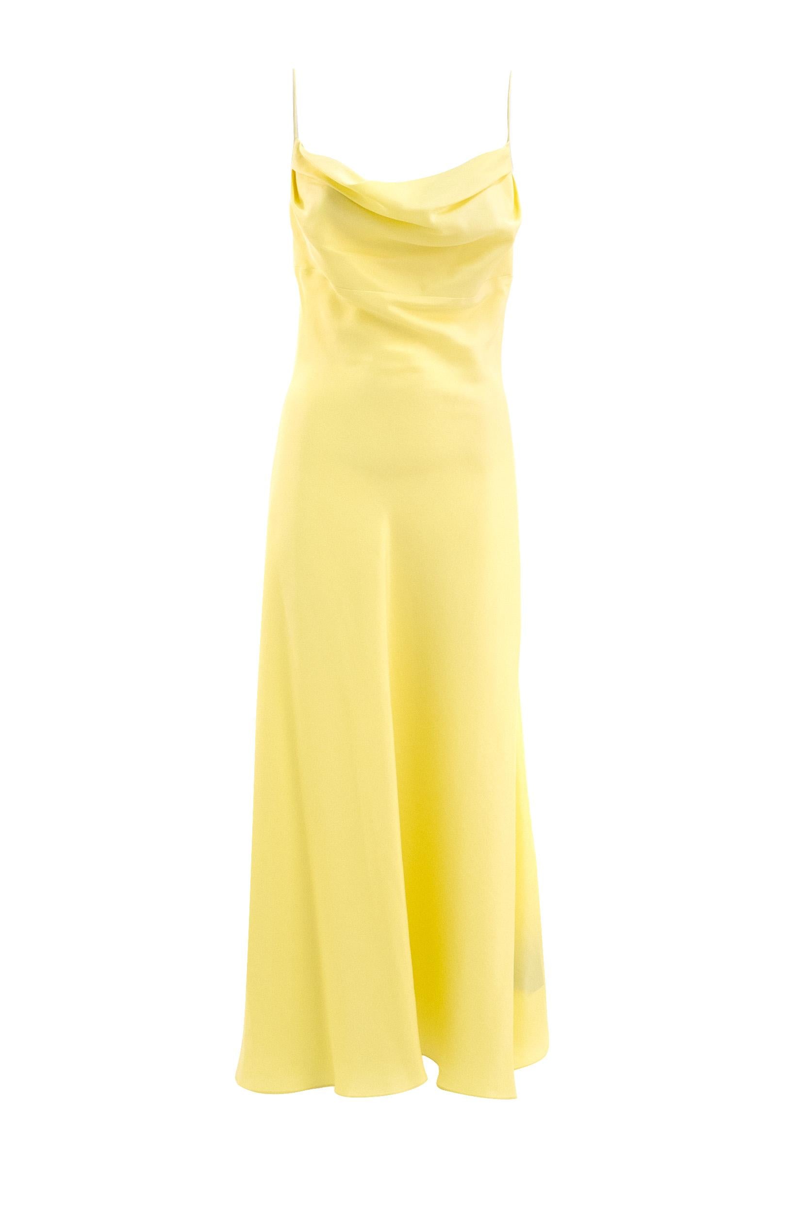 Abito lungo in raso di seta di colore giallo<BR/> GF1RN350SF32 1GD BALMAIN