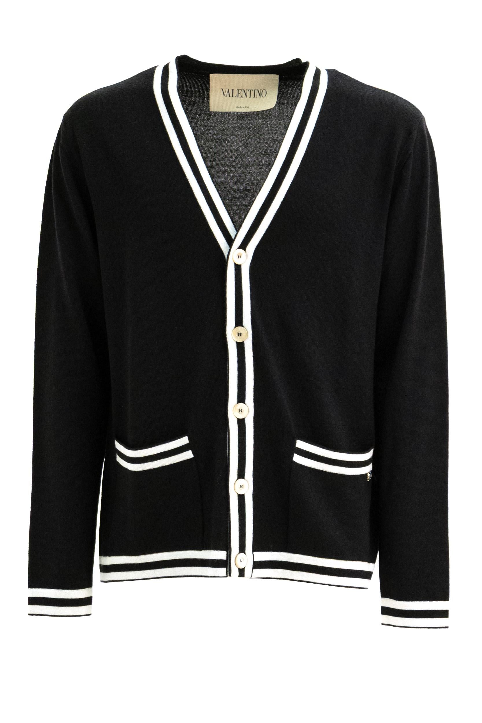 Cardigan in lana vergine di colore nero<BR/> 9V3KA06IBL2 9RA VALENTINO GARAVANI