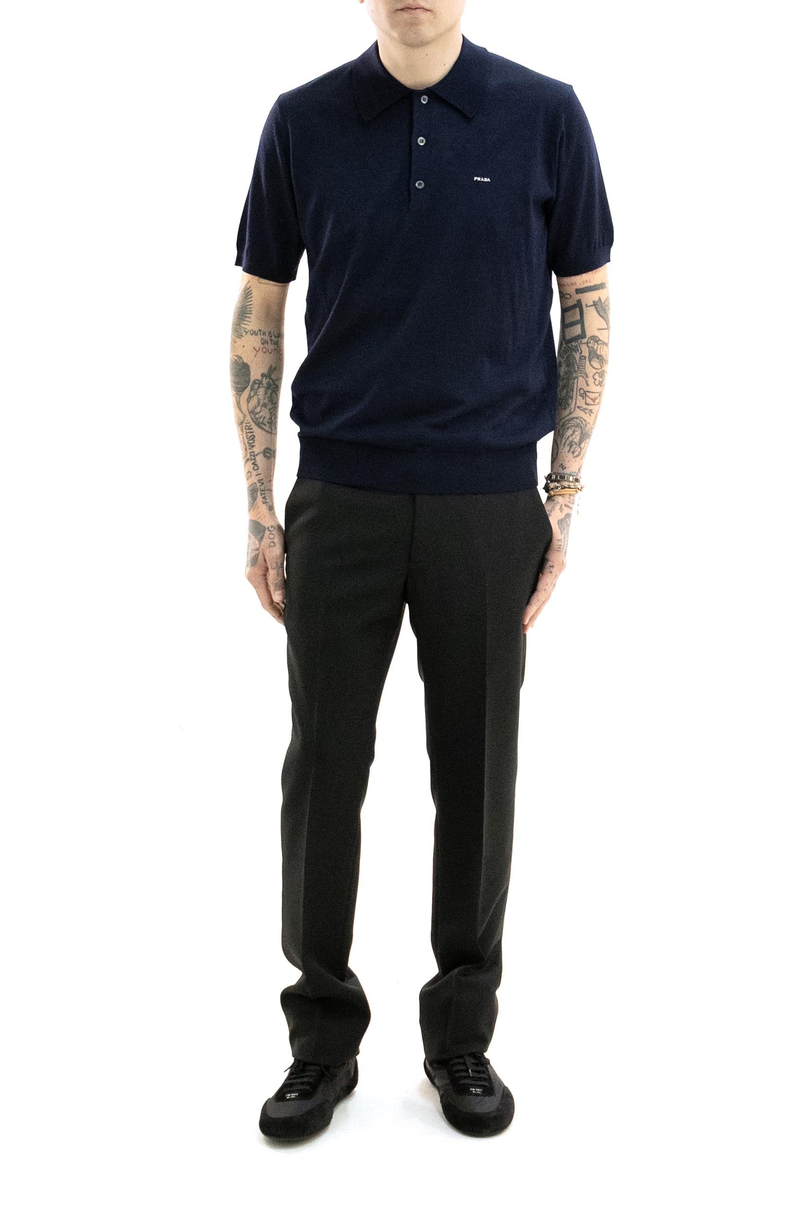 Polo in lana di colore blu<BR/> UMF148 S OOO 18DY F0008 PRADA