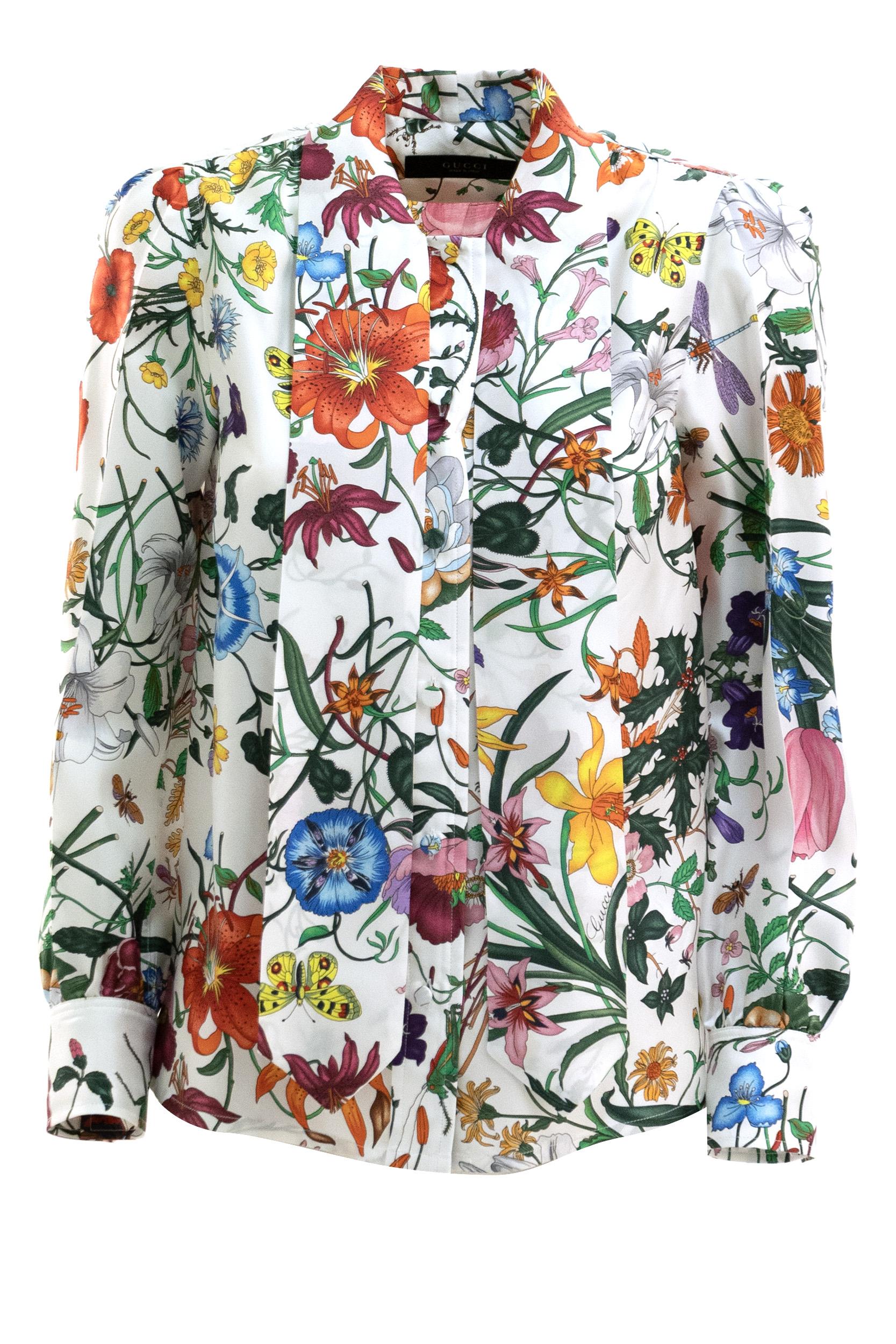 Camicia in Twill di Seta Stampata con Fiocco<BR/> 865715 ZAUU8 9413 GUCCI