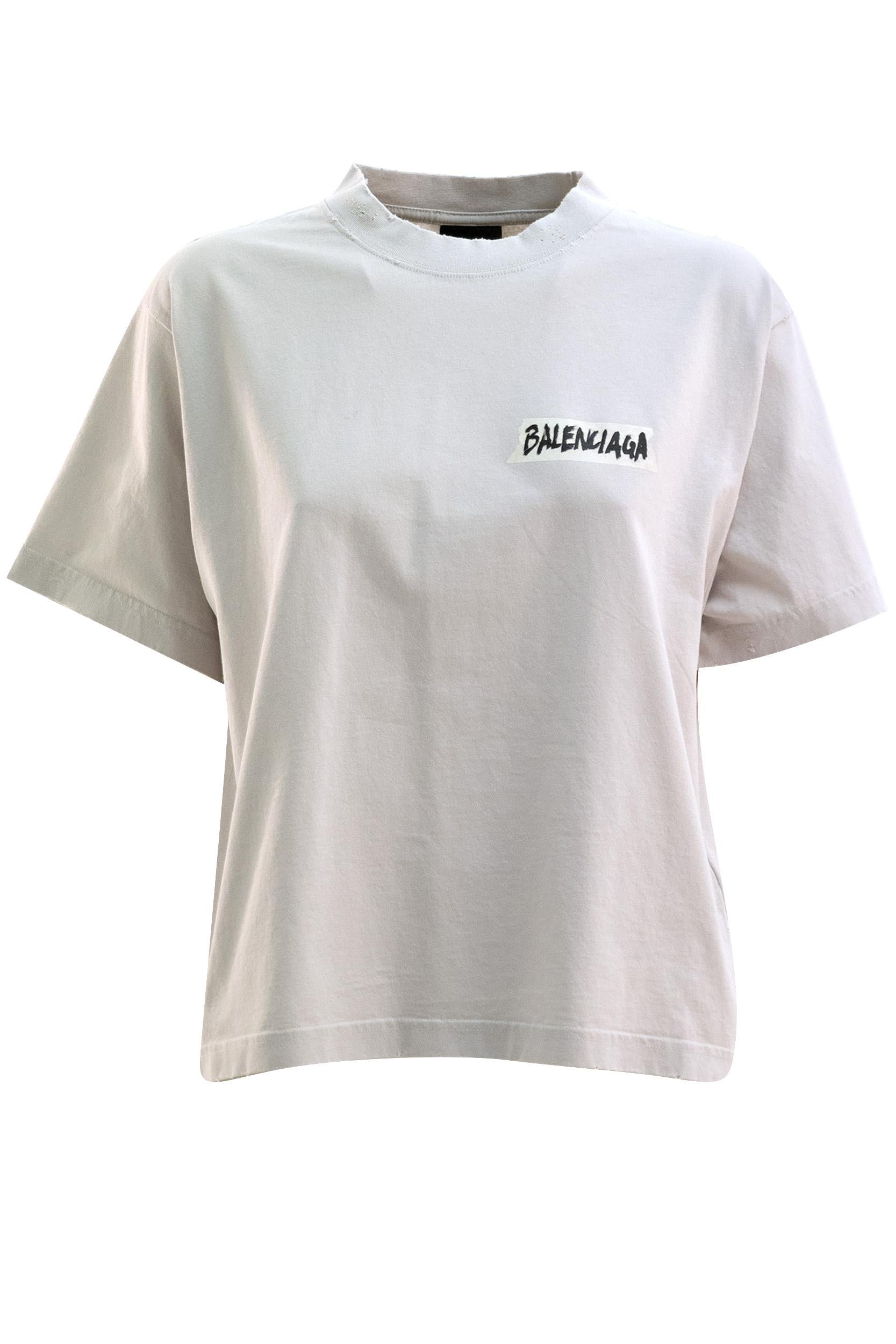 T-Shirt Masking Tape in jersey dry color bianco sporco<BR/> 850990 TTVL6 9012 BALENCIAGA