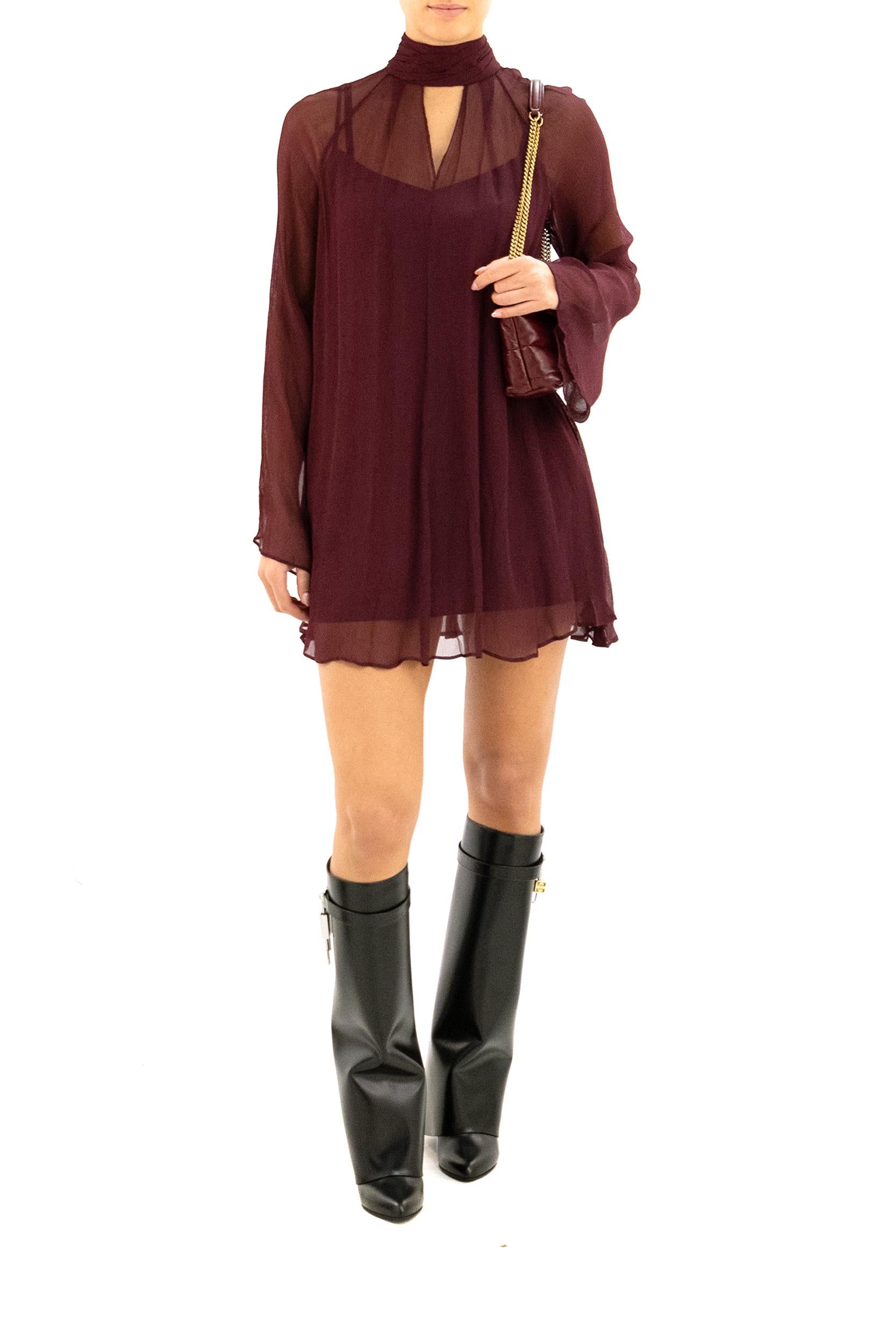 Abito Esther in chiffon trasparente color bordeaux <BR/> R25F2240CF SYRAH STAUD