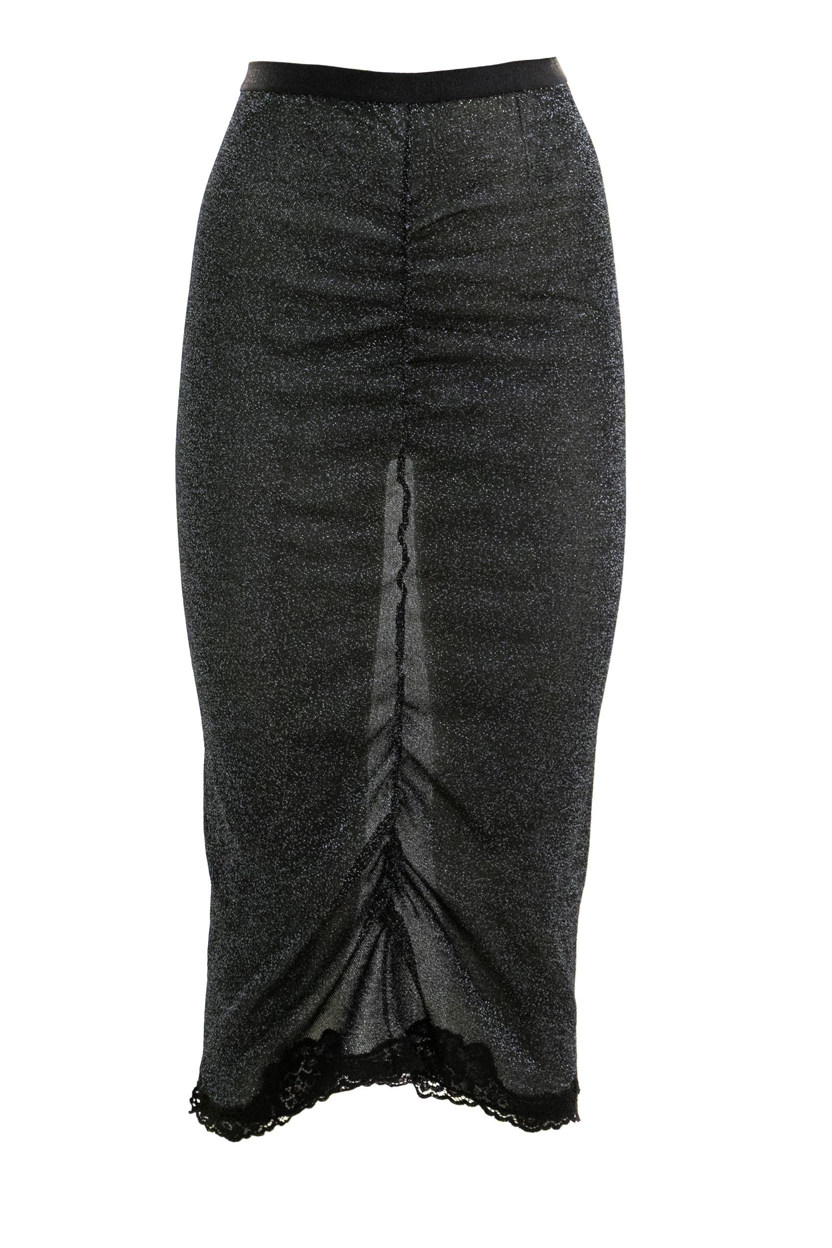 Gonna in in maglia di lurex di colore nero e argento<BR/> 8B0KG05VA8S NUD VALENTINO GARAVANI