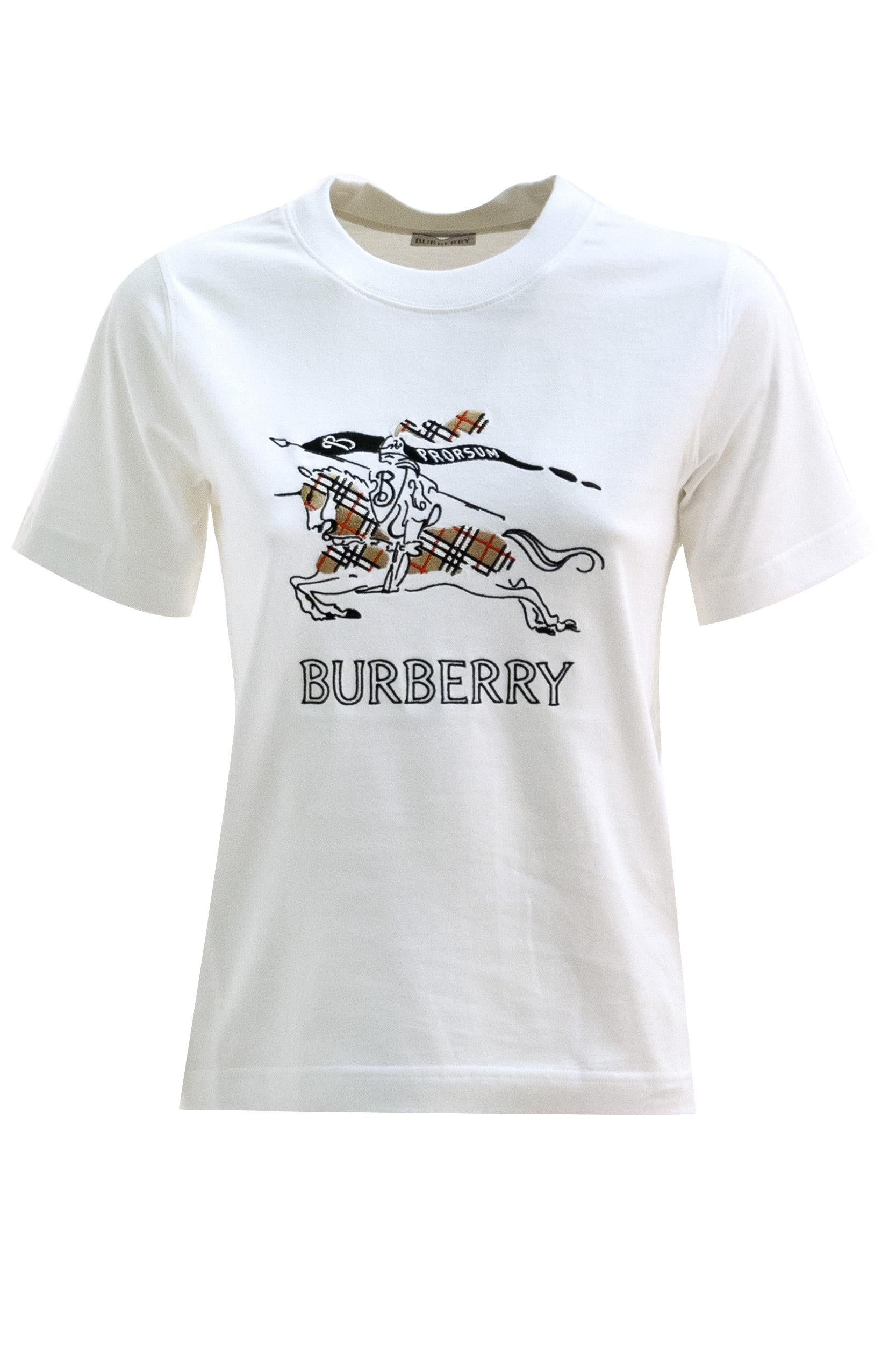 T-shirt in cotone di colore bianco<BR/> 8121038 CHALK BURBERRY
