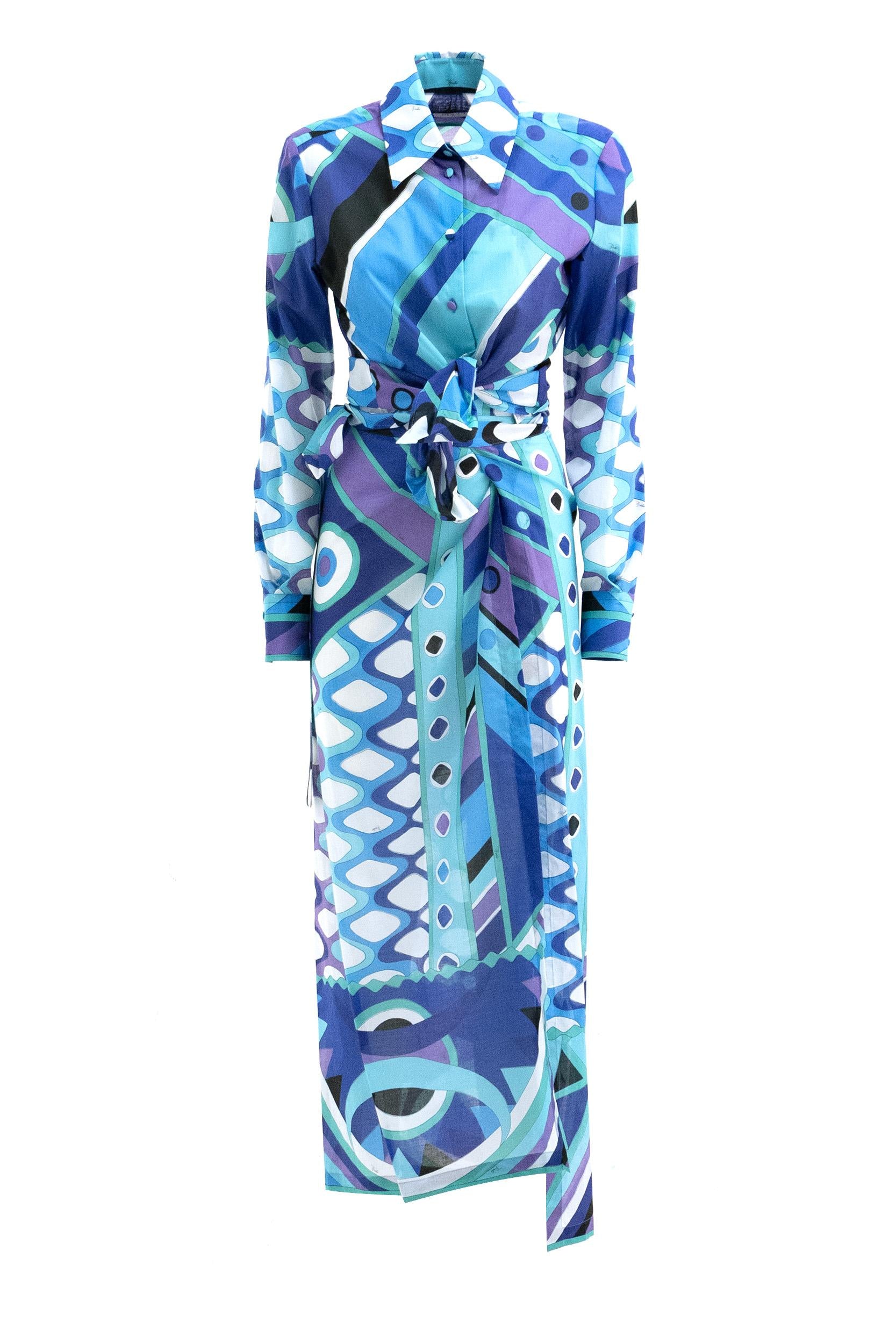 Gonna pareo in cotone con stampa Vivara di colore turchese e blu<BR/> 6HPD52 6H844 021 EMILIO PUCCI