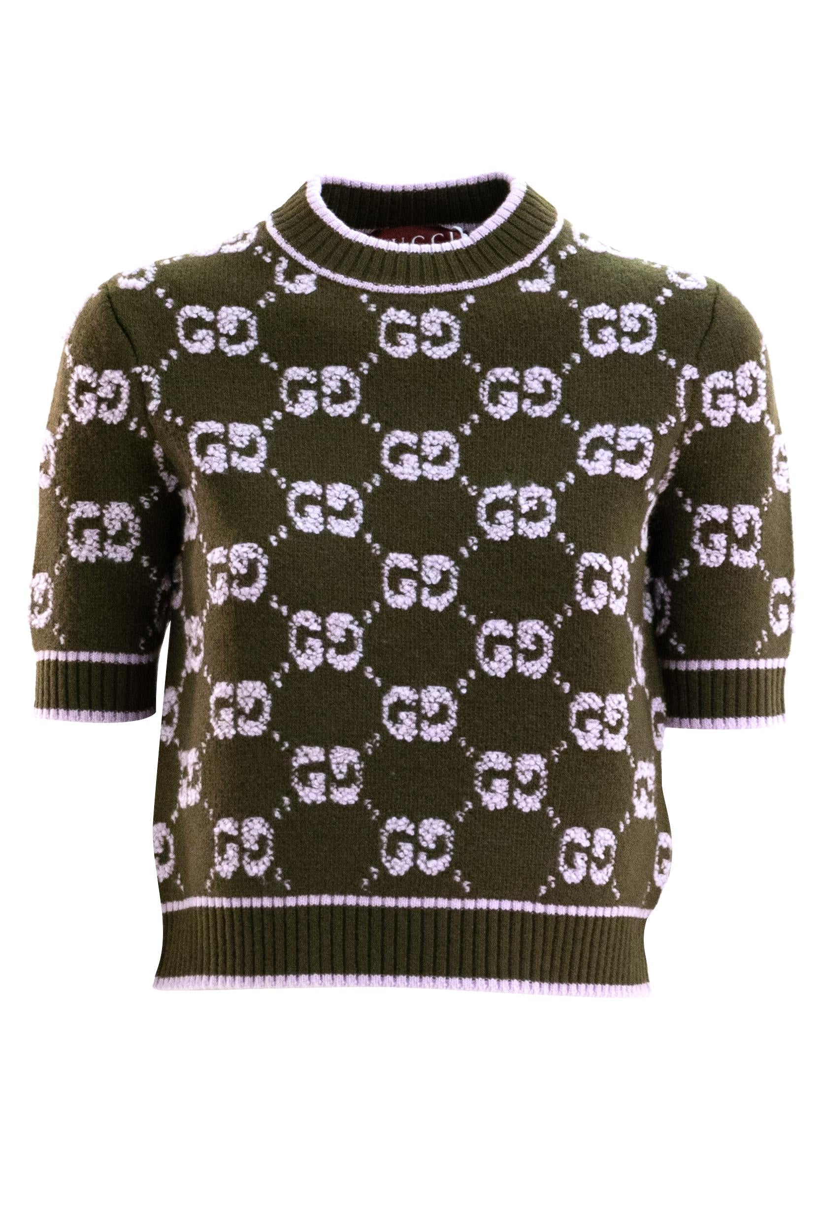 Pullover di lana jacquard verde e rosa<BR/> 770059 XKCNA 3039 GUCCI