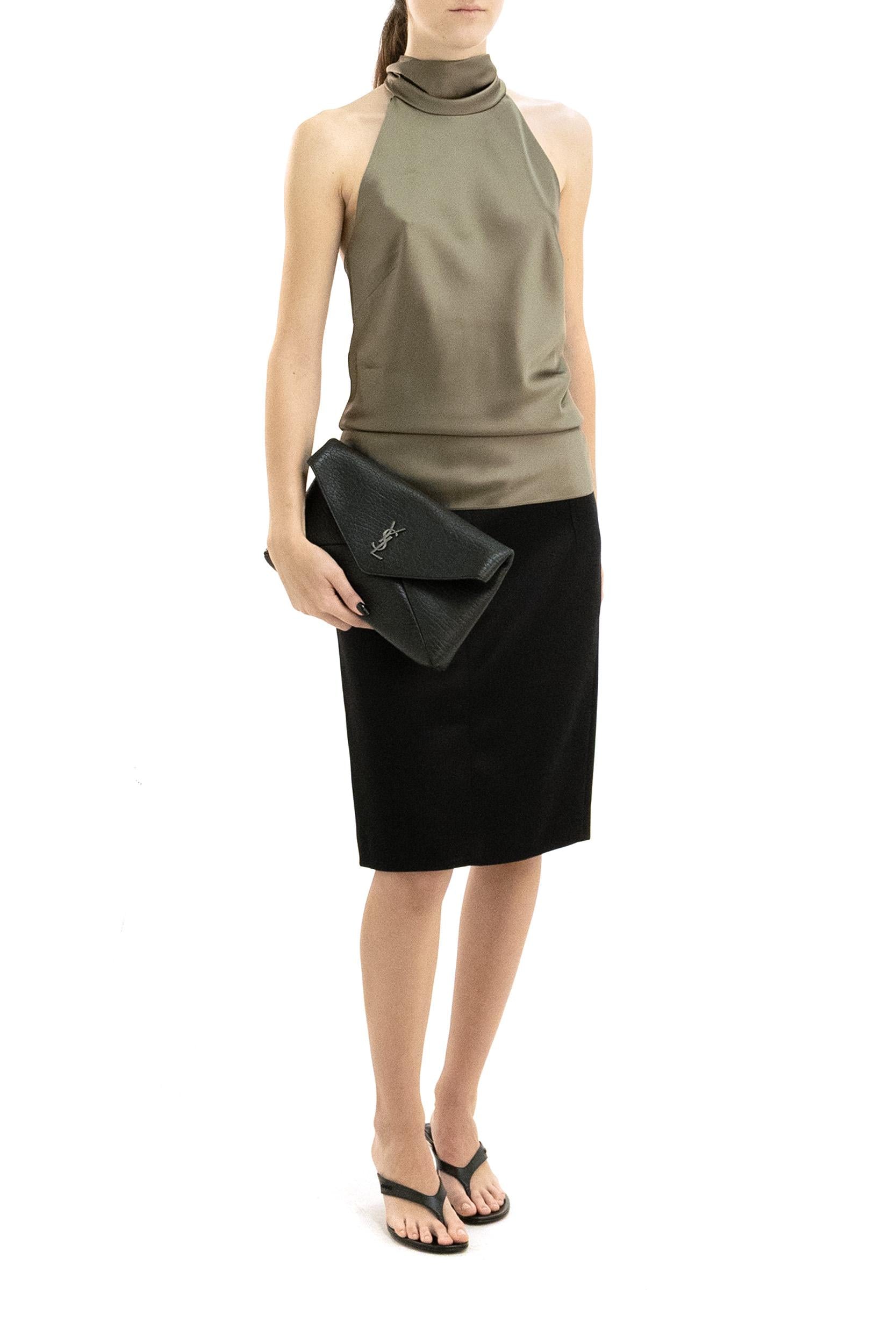 Gonna a matita in raso padded di colore nero<BR/> 863981 Y1K44 1000 SAINT LAURENT