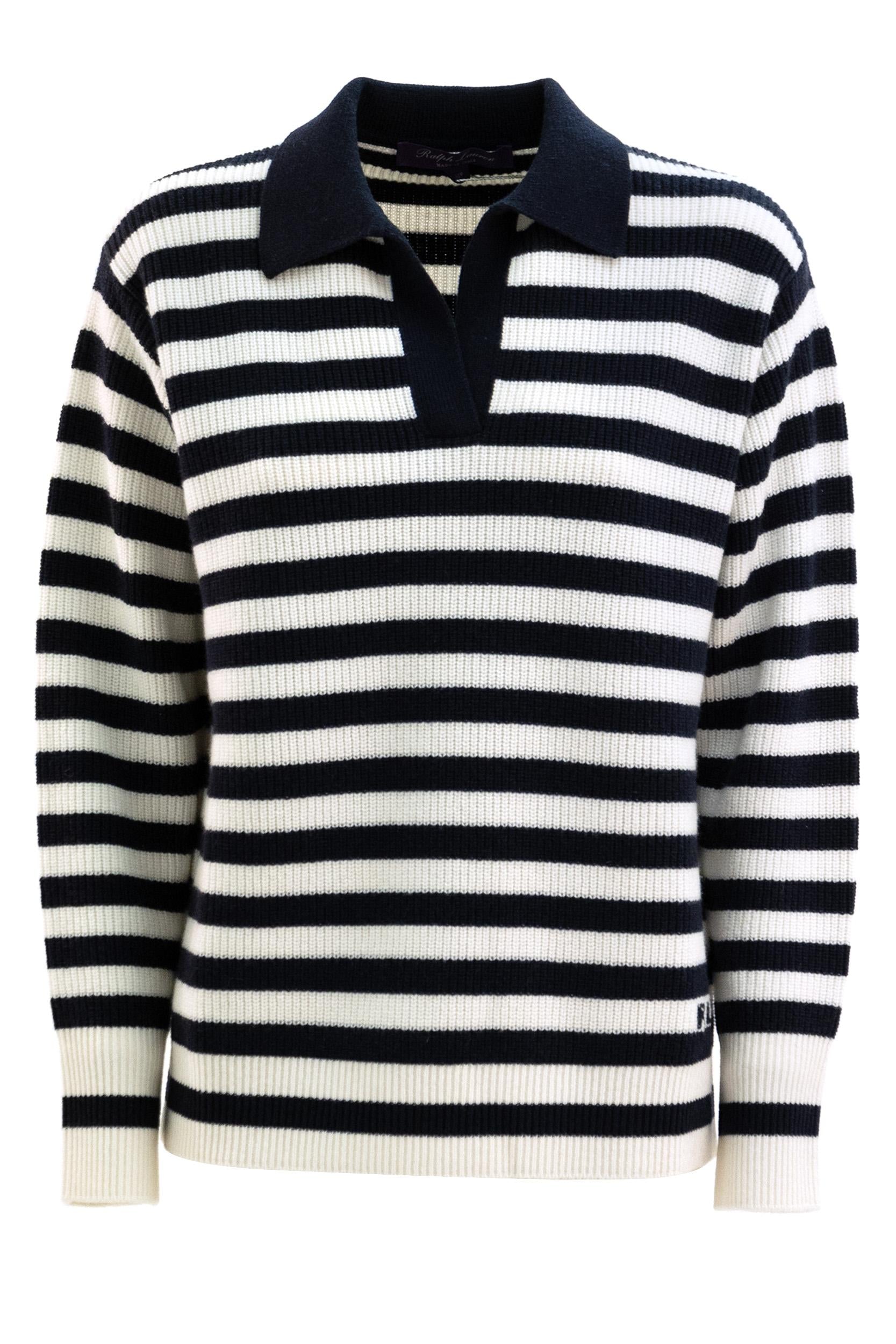 Polo in cashmere a righe di colore blu e bianco<BR/> 290P08711001 NAVY RALPH LAUREN