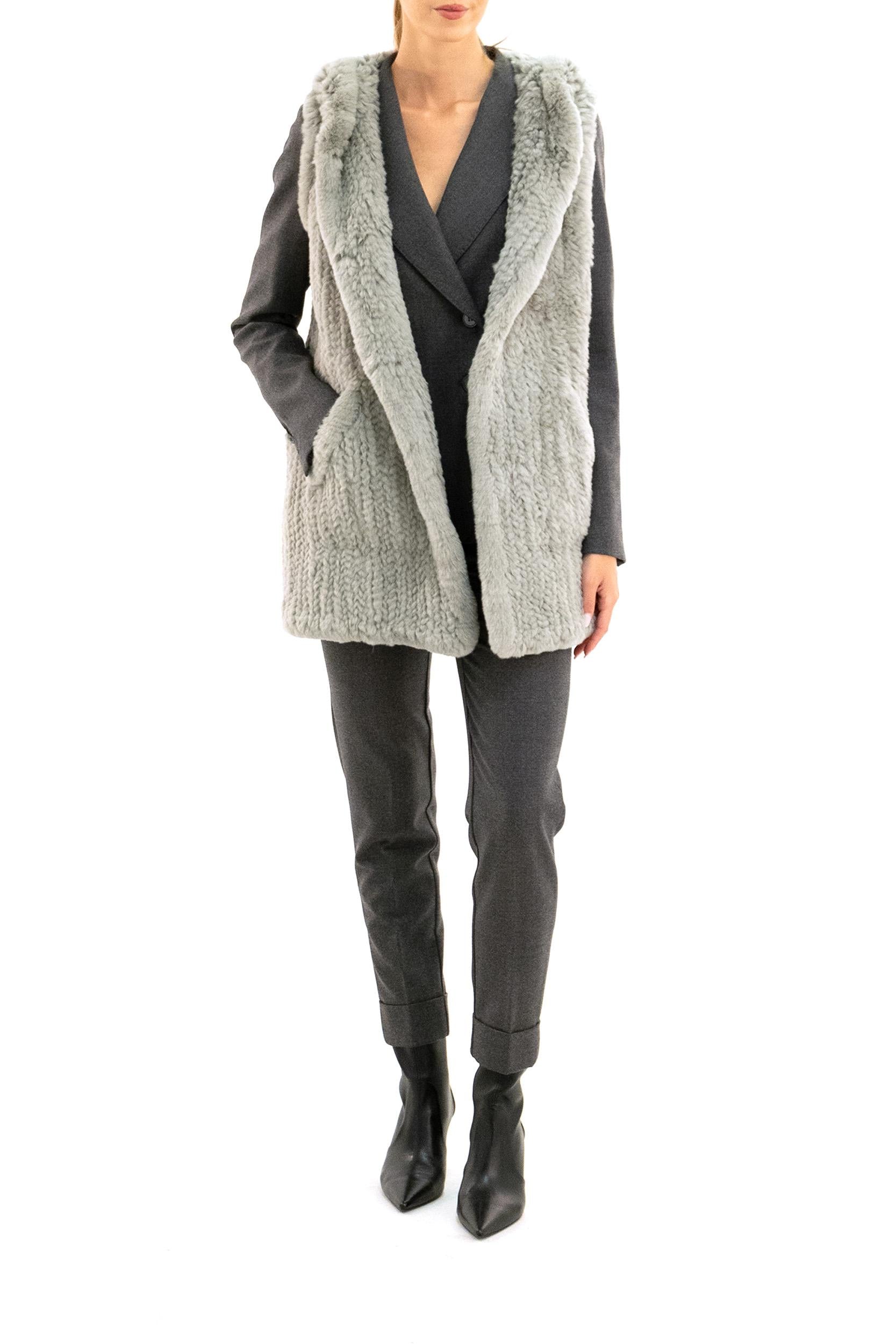 Gilet in coniglio color grigio<BR/> 23WAG10675KREX A9126 YVES SALOMON
