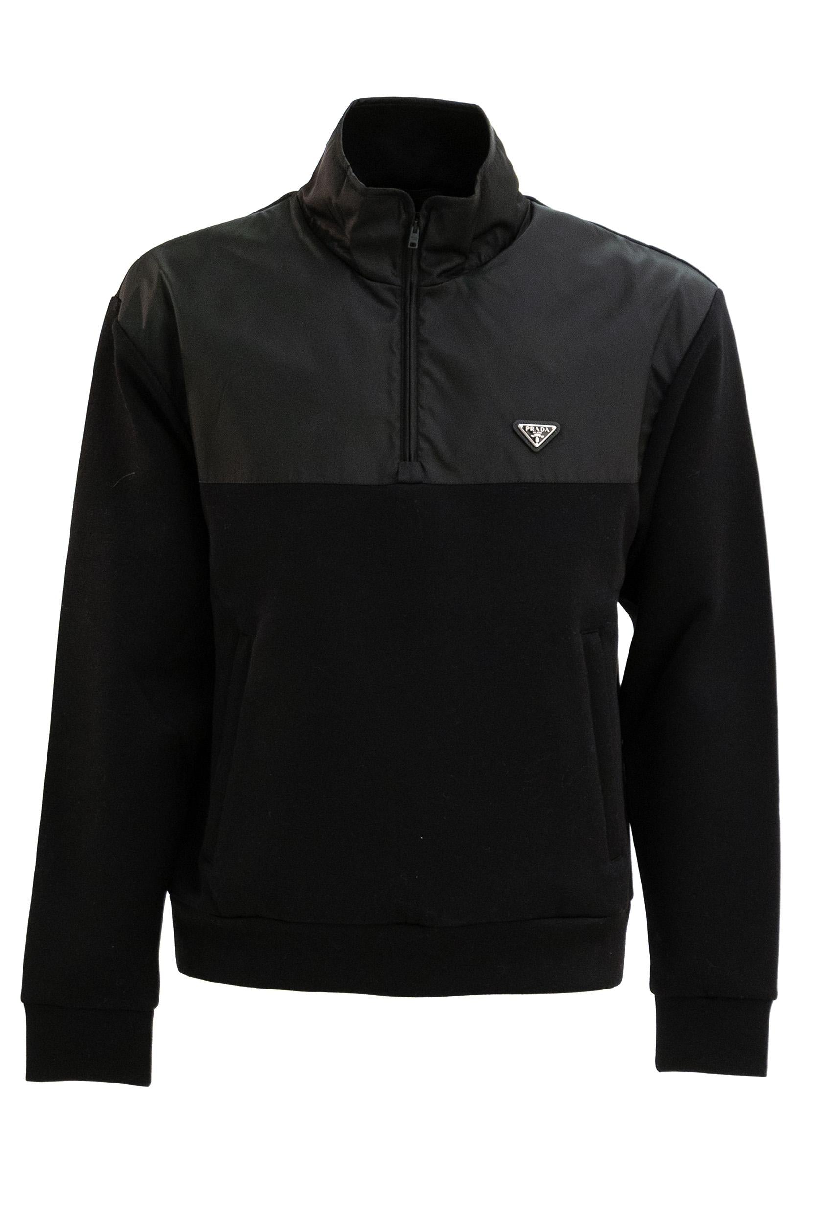 Felpa in cotone e Re-Nylon di colore nero<BR/> UJL20D S OOO 11JE F0806 PRADA