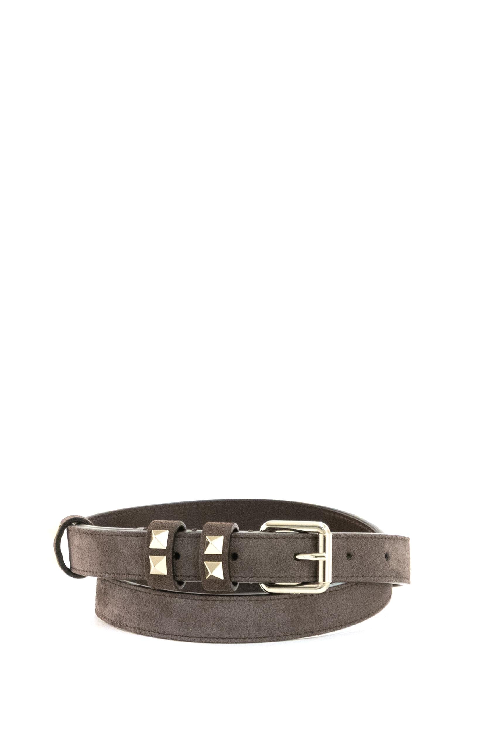 Cintura Rockstud in suede di colore marrone<BR/> 9W2T0SY1HUH 0TO VALENTINO GARAVANI