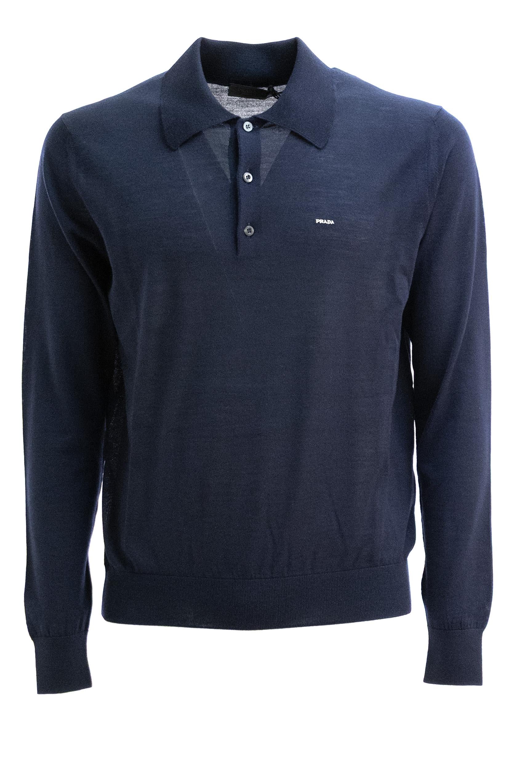 Polo in lana di colore blu<BR/> UMF147 S OOO 18DY F0008 PRADA