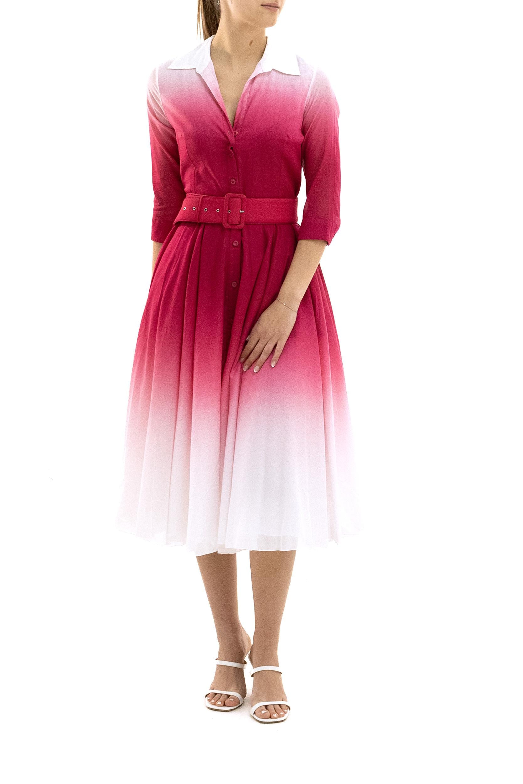 Abito Chemisier Aster in mussola di cotone di colore rosa<BR/> ASTER DRESS/OMBRE HOT PINK S-SUNG