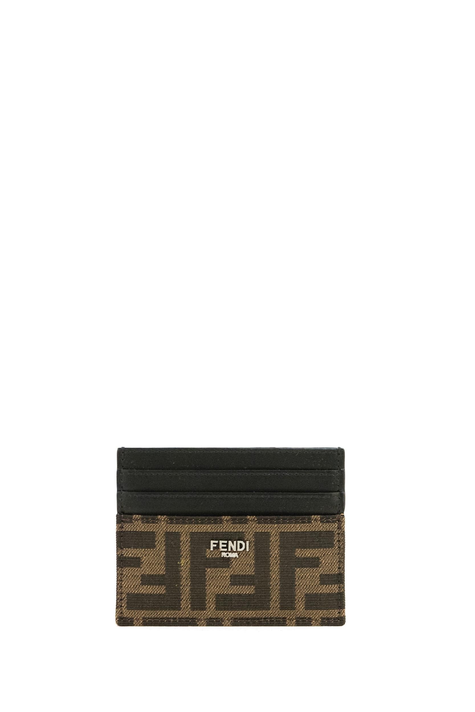Portacarte FF Jaquard in Tessuto Nero e marrone<BR/> 7M0164 ALWK F0L3T FENDI