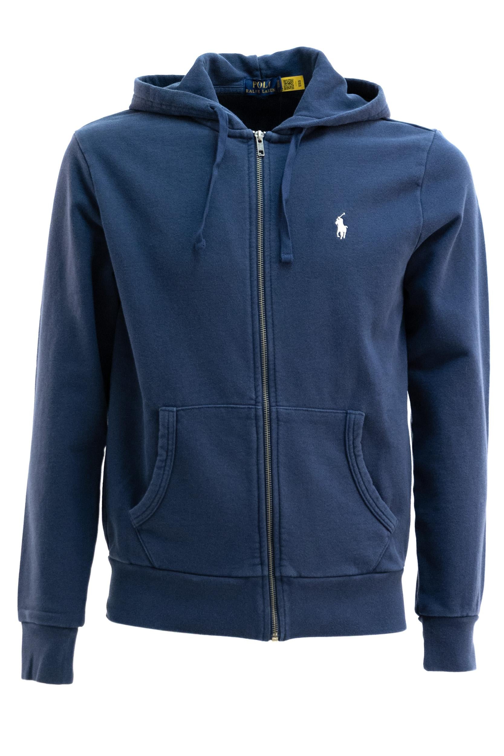 Felpa con Cappuccio in Cotone Loopback<BR/> 710916692014 NAVY POLO RALPH LAUREN