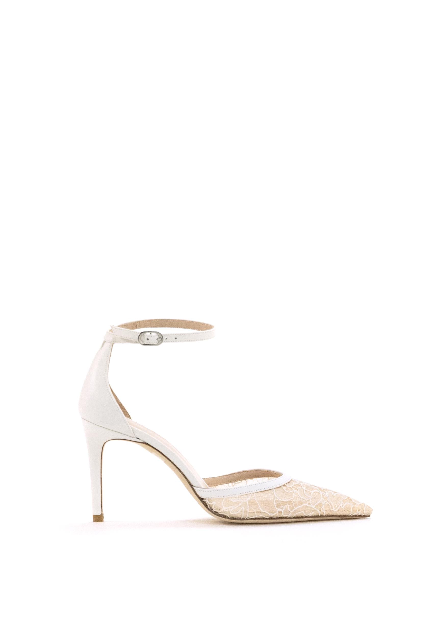Décolleté Stuart in Pelle e Mesh<BR/> STUART POWER STRAP 8 BIANCO BEIGE STUART WEITZMAN