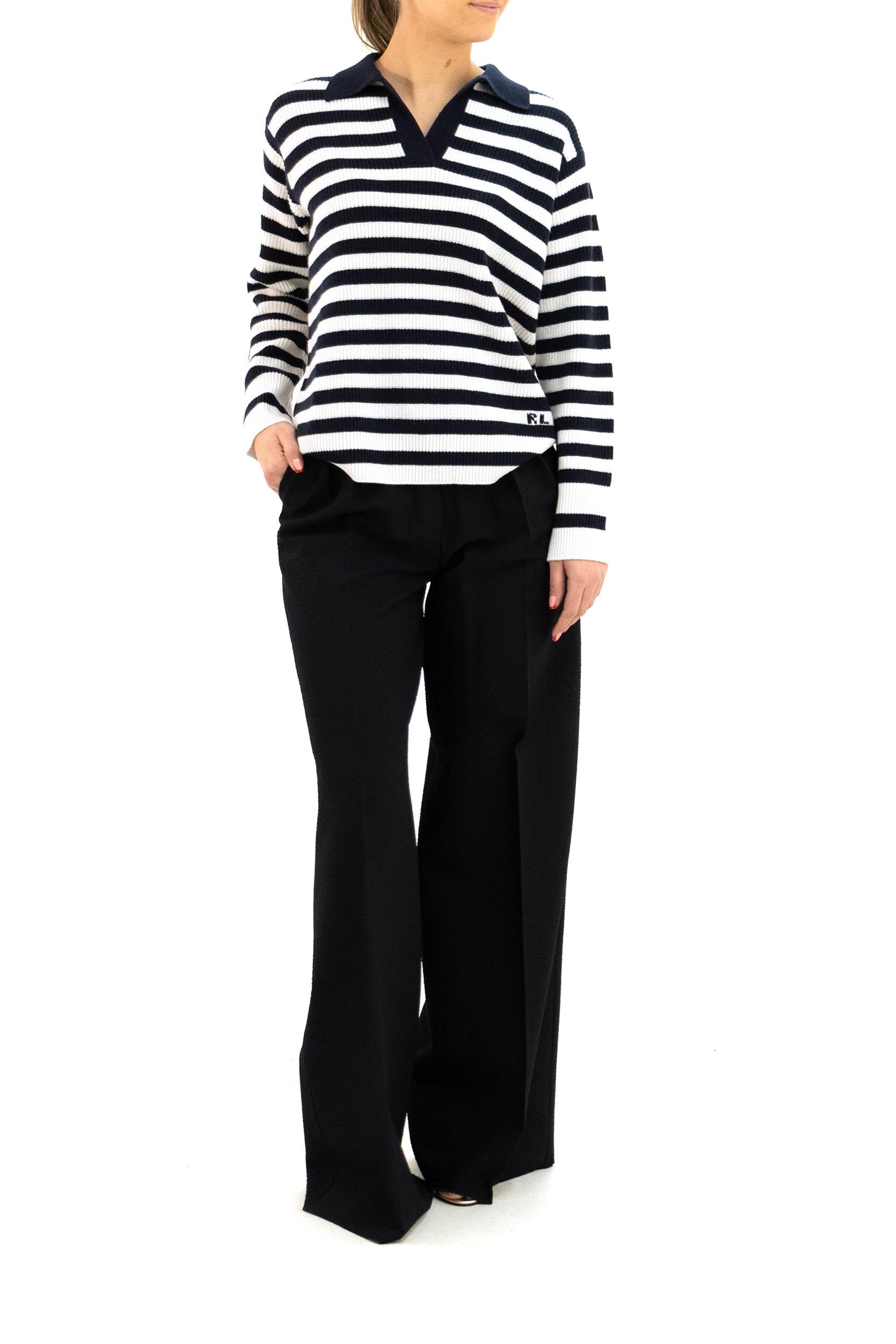 Polo in cashmere a righe di colore blu e bianco<BR/> 290P08711001 NAVY RALPH LAUREN