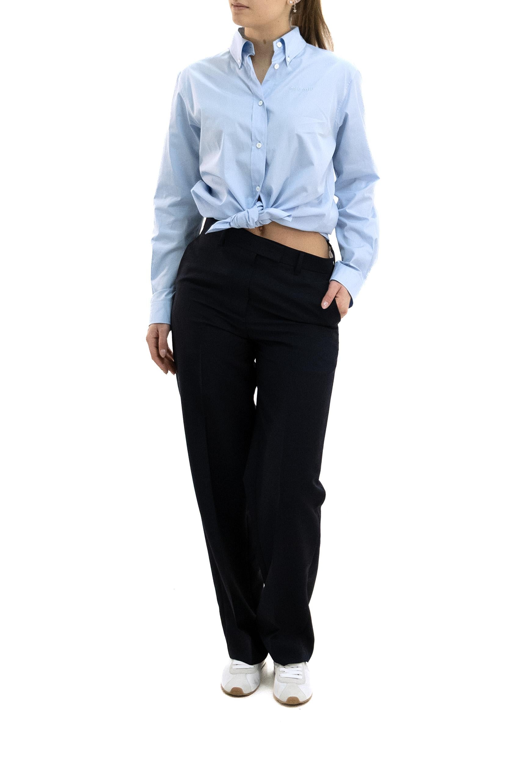 Pantaloni in kid mohair di colore blu<BR/> MP1990 S OOO 12I1 F0124 MIU MIU
