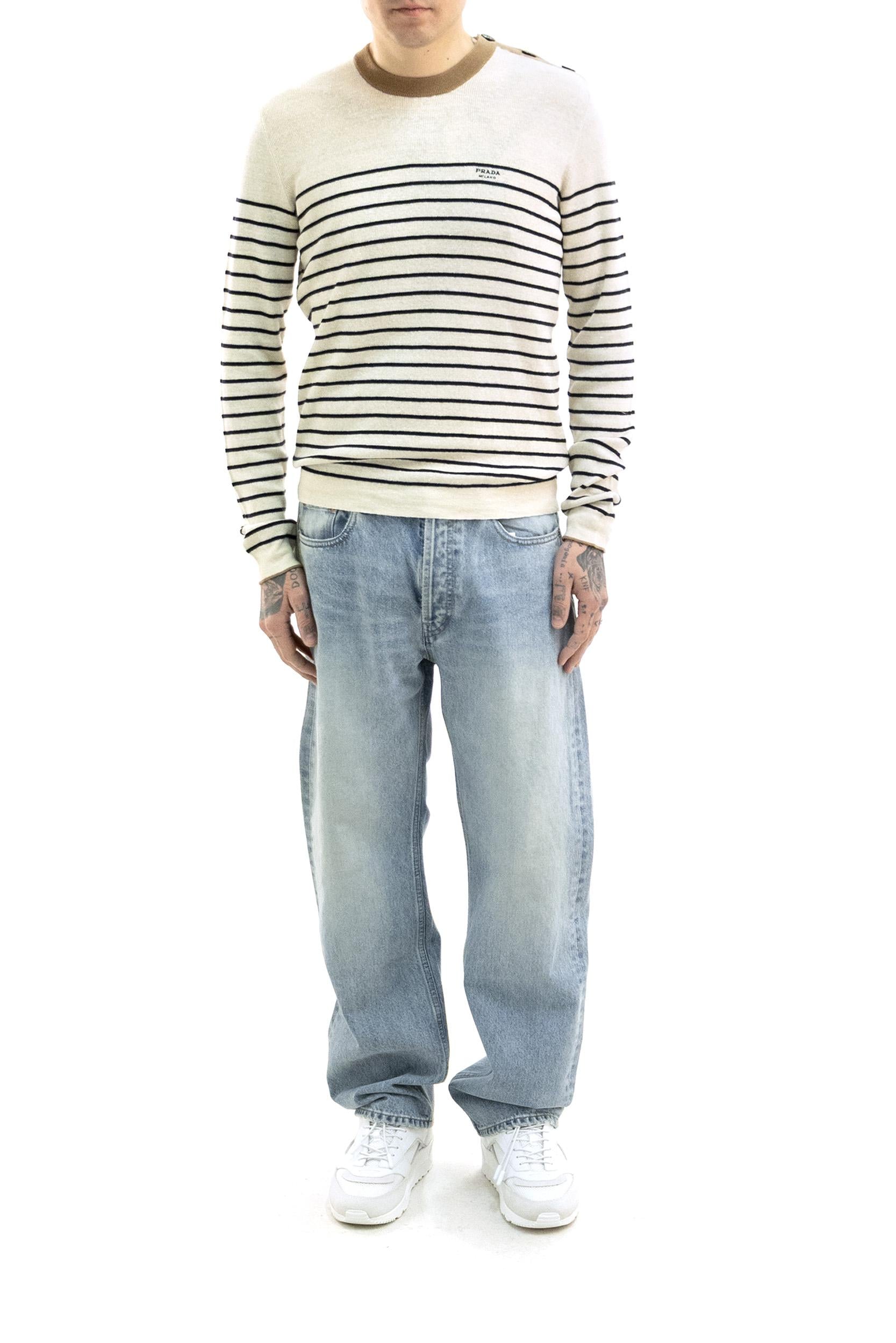 Maglia a Righe in Lino e Cotone<BR/> UMF262 S OOO 188Y F0018 PRADA