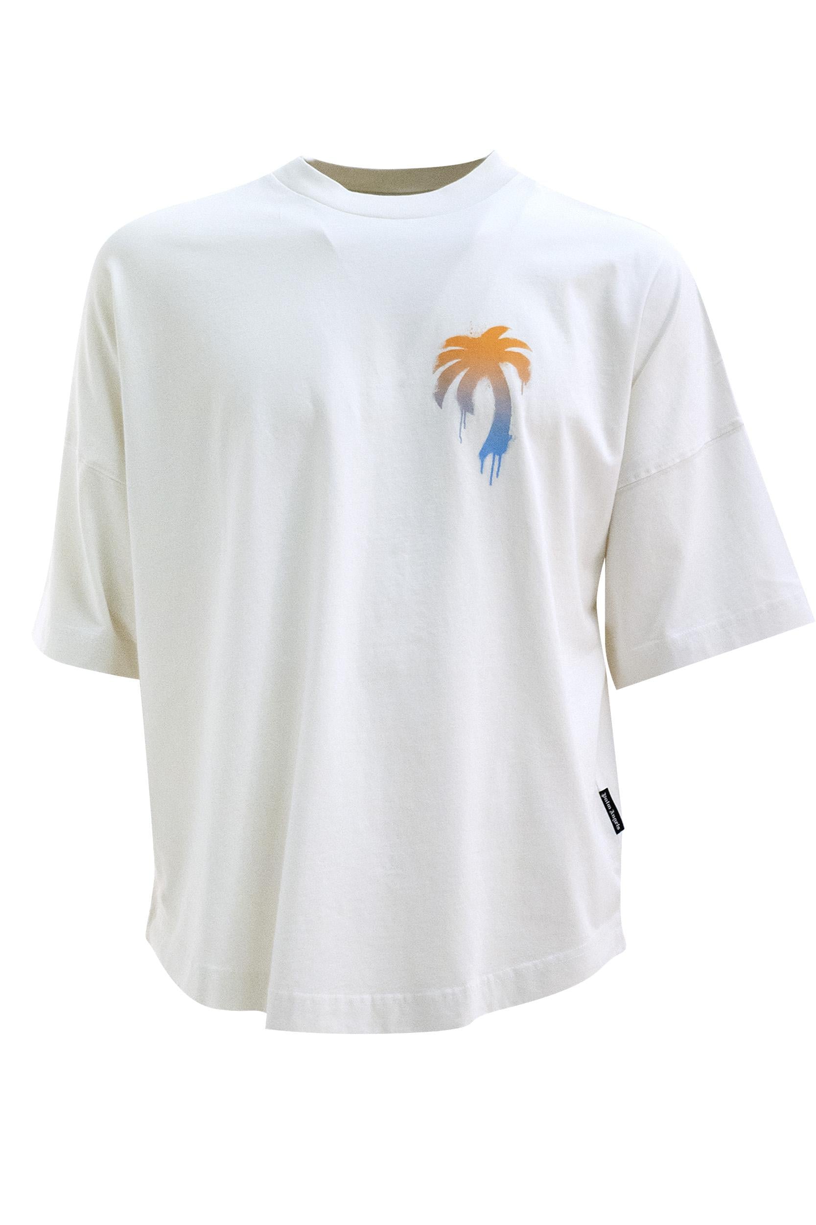 T-shirt in cotone di colore bianco<BR/> PMAA10BS26JER003 0310 PALM ANGELS