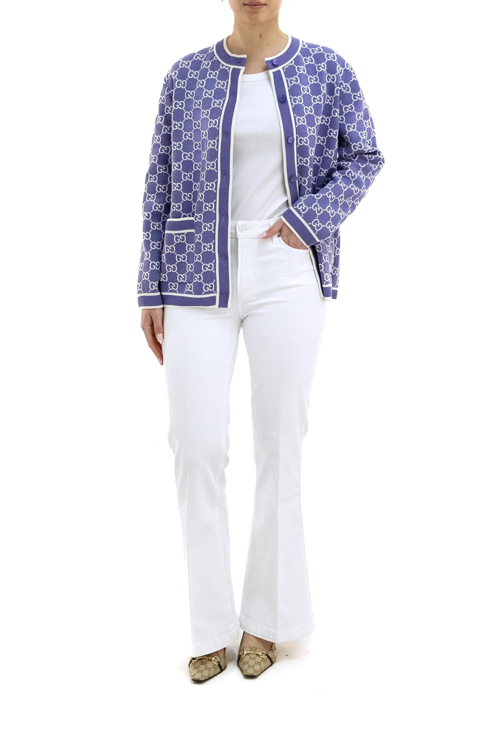 Cardigan in cotone GG jacquard color lilla<BR/> 856262 XKE0M 5019 GUCCI
