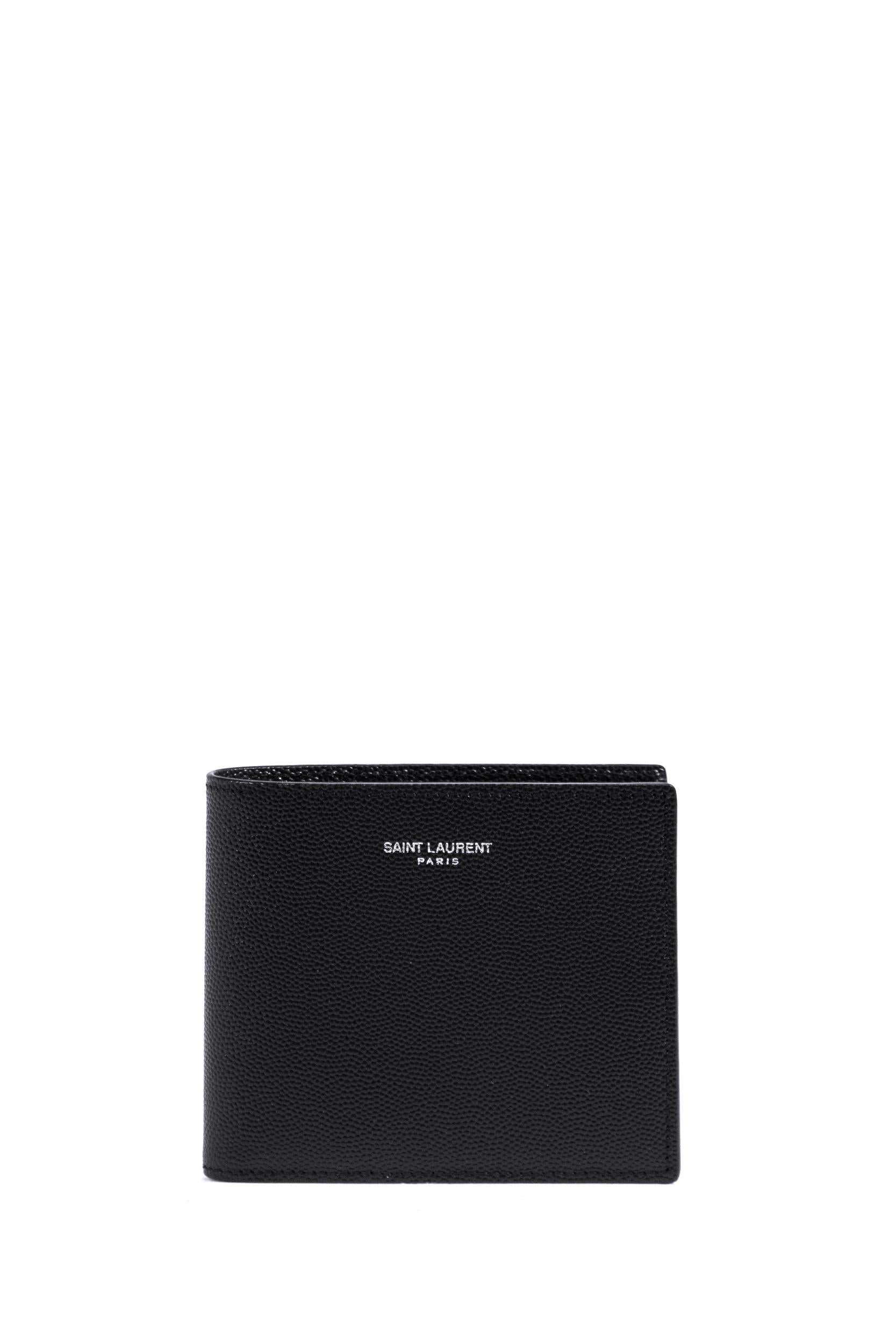 Portafoglio in pelle a texture con logo lettering di colore nero 396307 BTY0N 1000 SAINT LAURENT
