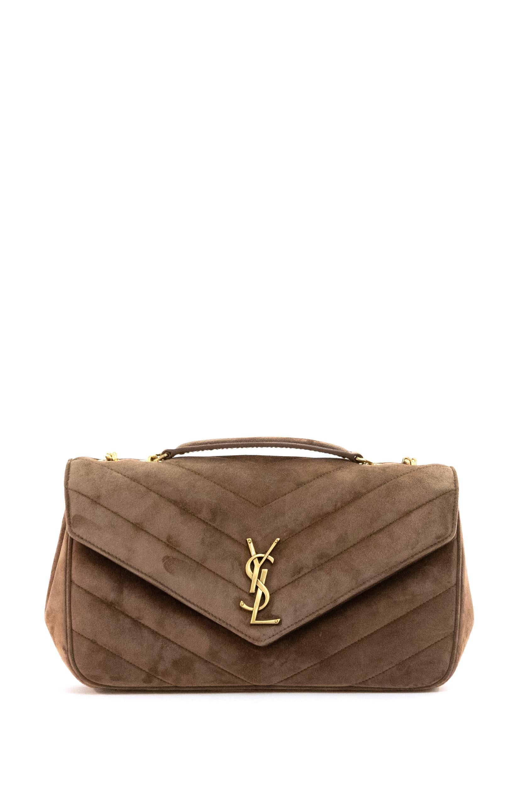 Borsa Loulou Media in suede matelassé color marrone<BR/> 801439 AAEY6 2358 SAINT LAURENT