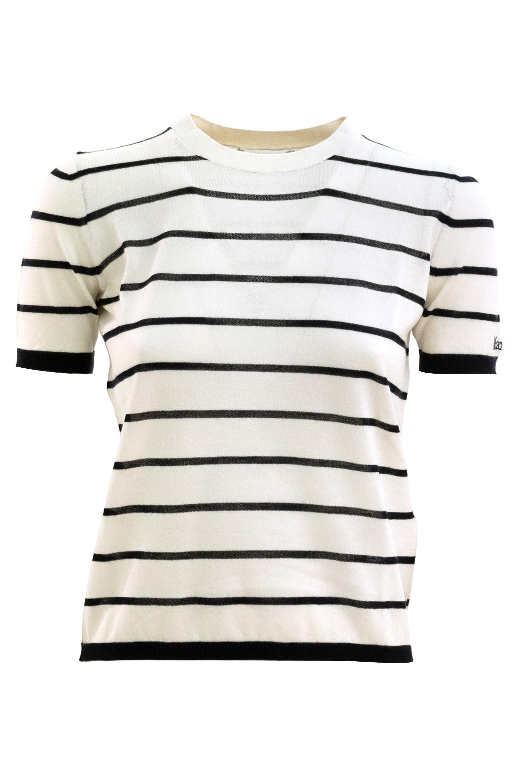 Pullover in cachemire e seta a righe di colore bianco e blu<BR/> MXPFAVETTA 006 MAX MARA
