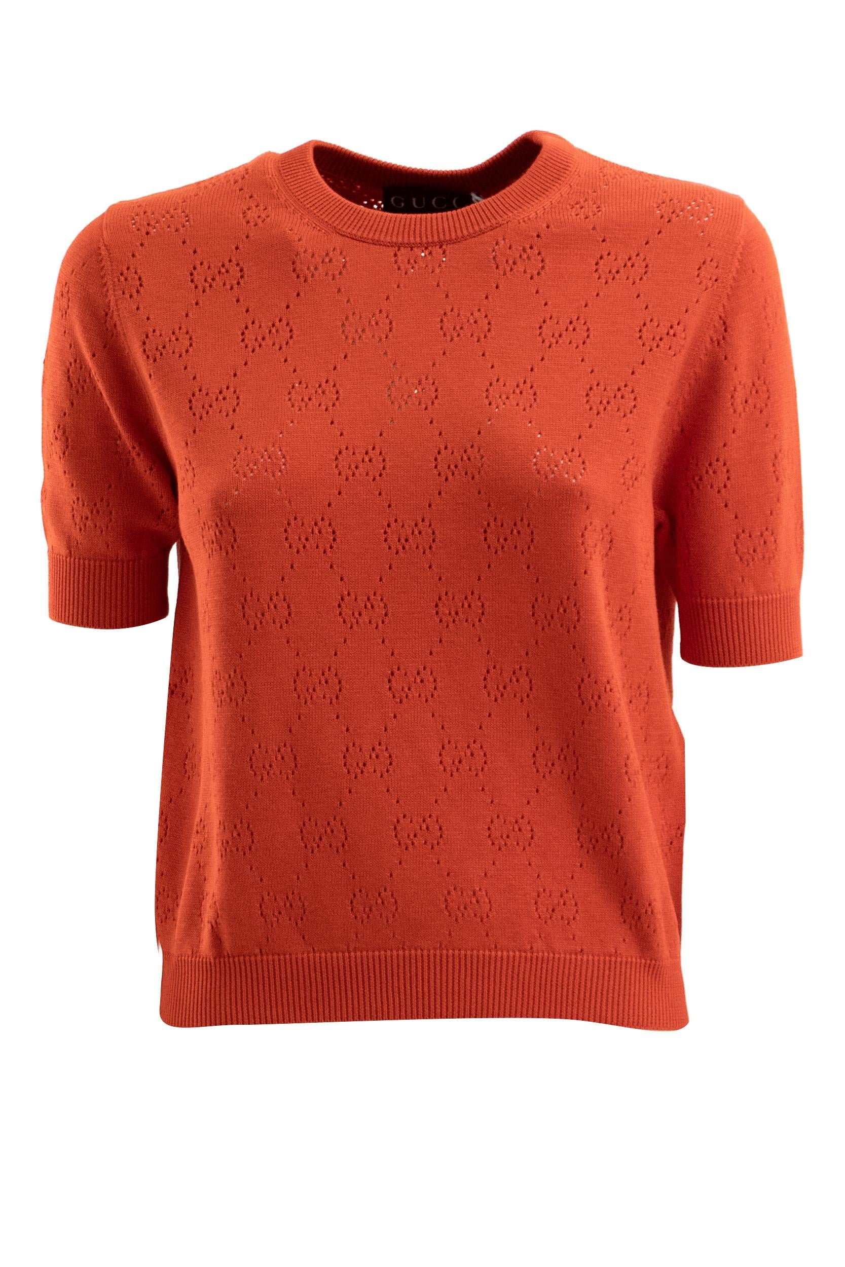 Maglia in Cotone e Seta Pointelle con GG<BR/> 856204 XKFCO 5741 GUCCI
