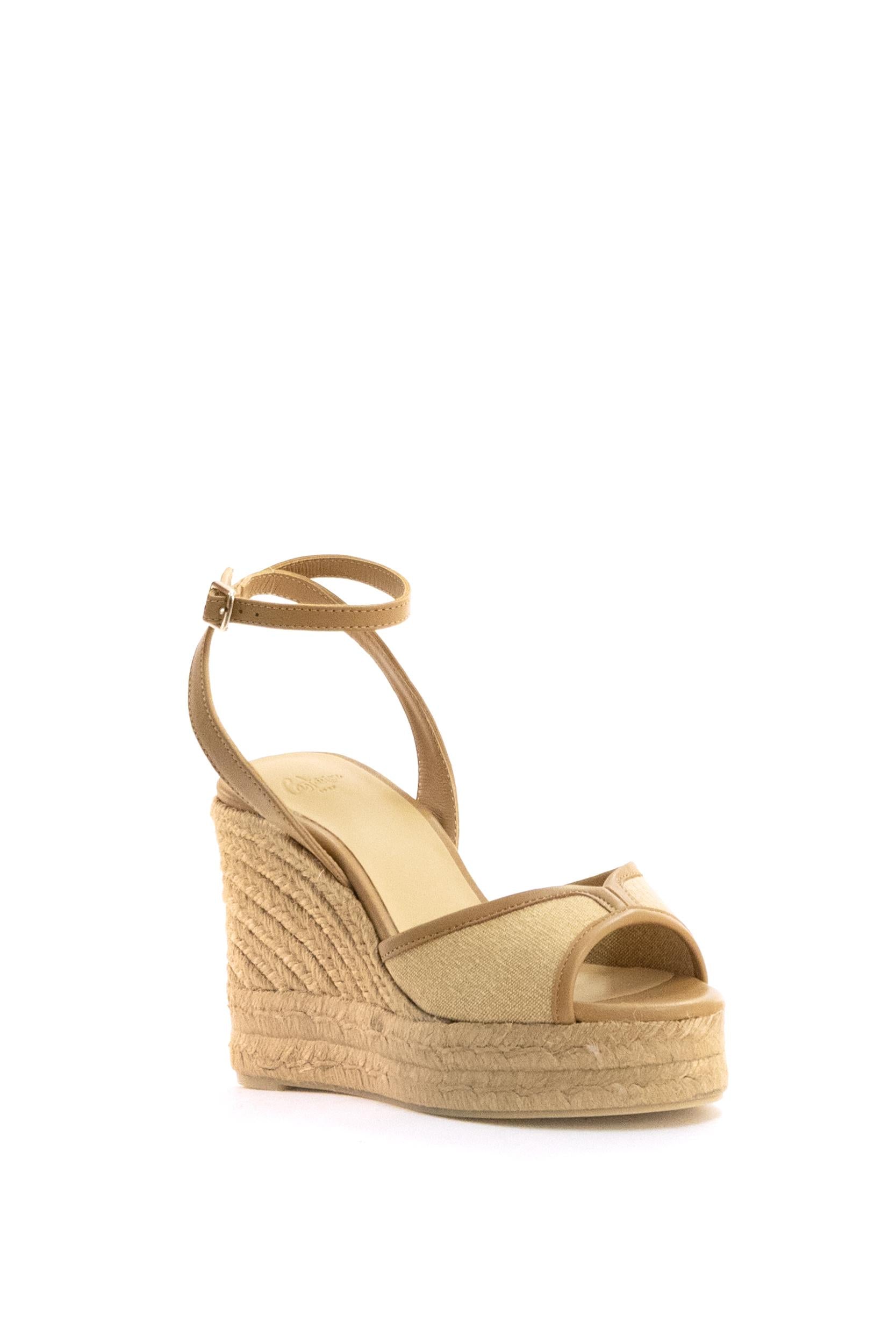 Espadrillas con zeppa Brigitte in canvas color naturale<BR/> BRIGITTE C/8ED/292 OCRE CASTANER