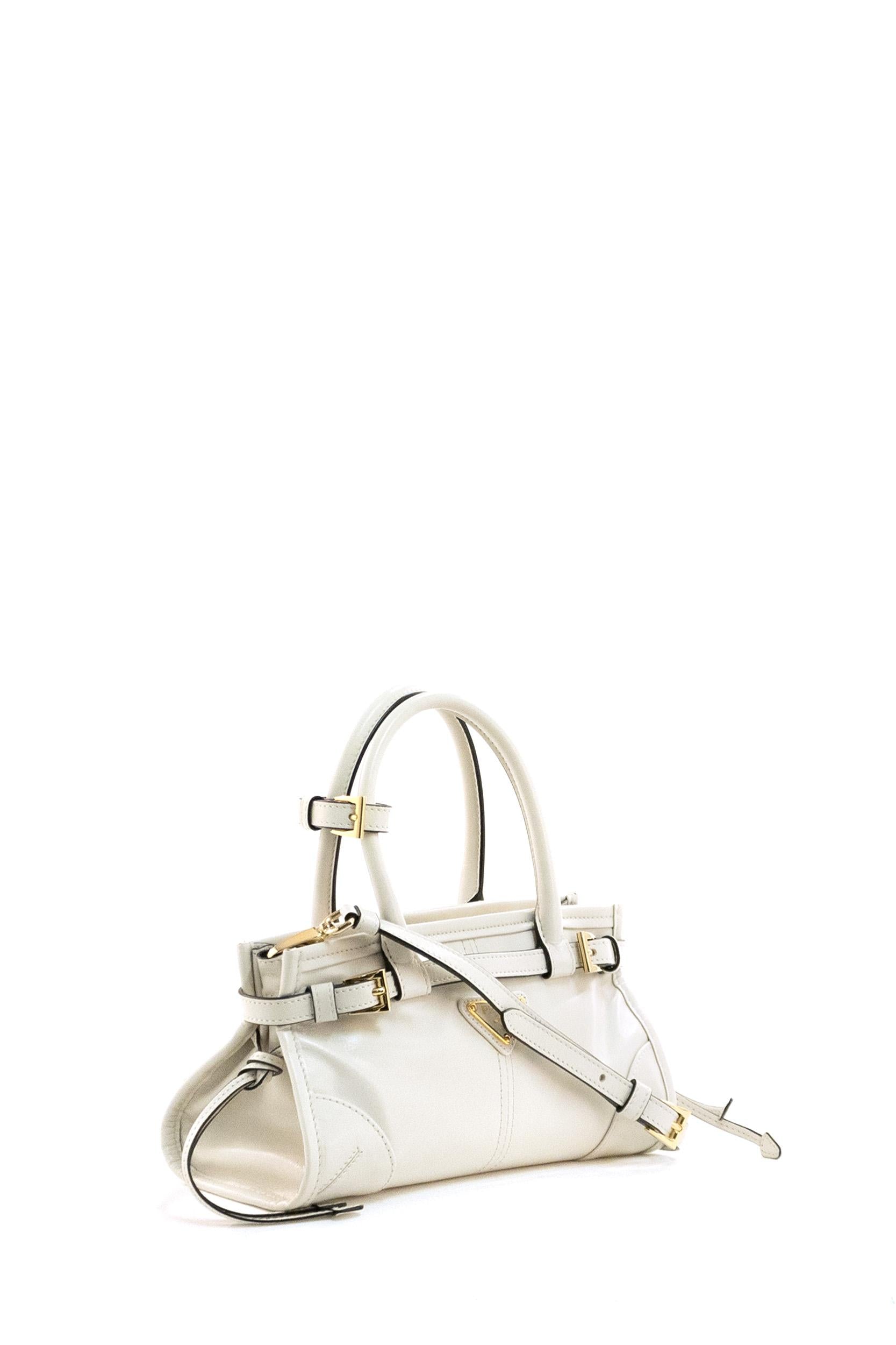 Borsa Prada Bonnie mini in pelle di colore bianco<BR/> 1BA486 2CYR F0PG7 PRADA