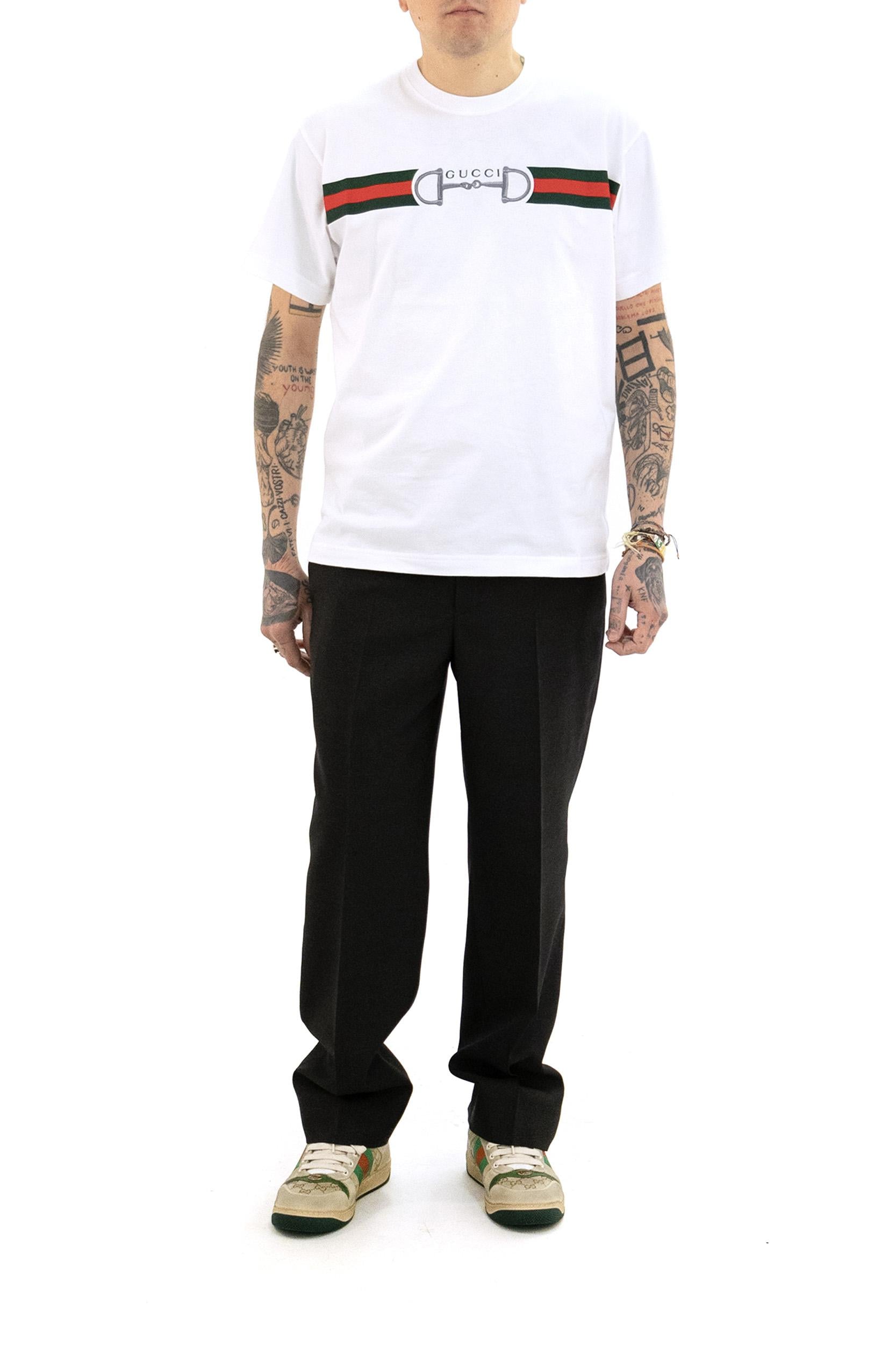 T-shirt in Jersey di Cotone con Ricamo<BR/> 855021 XJHOJ 9051 GUCCI