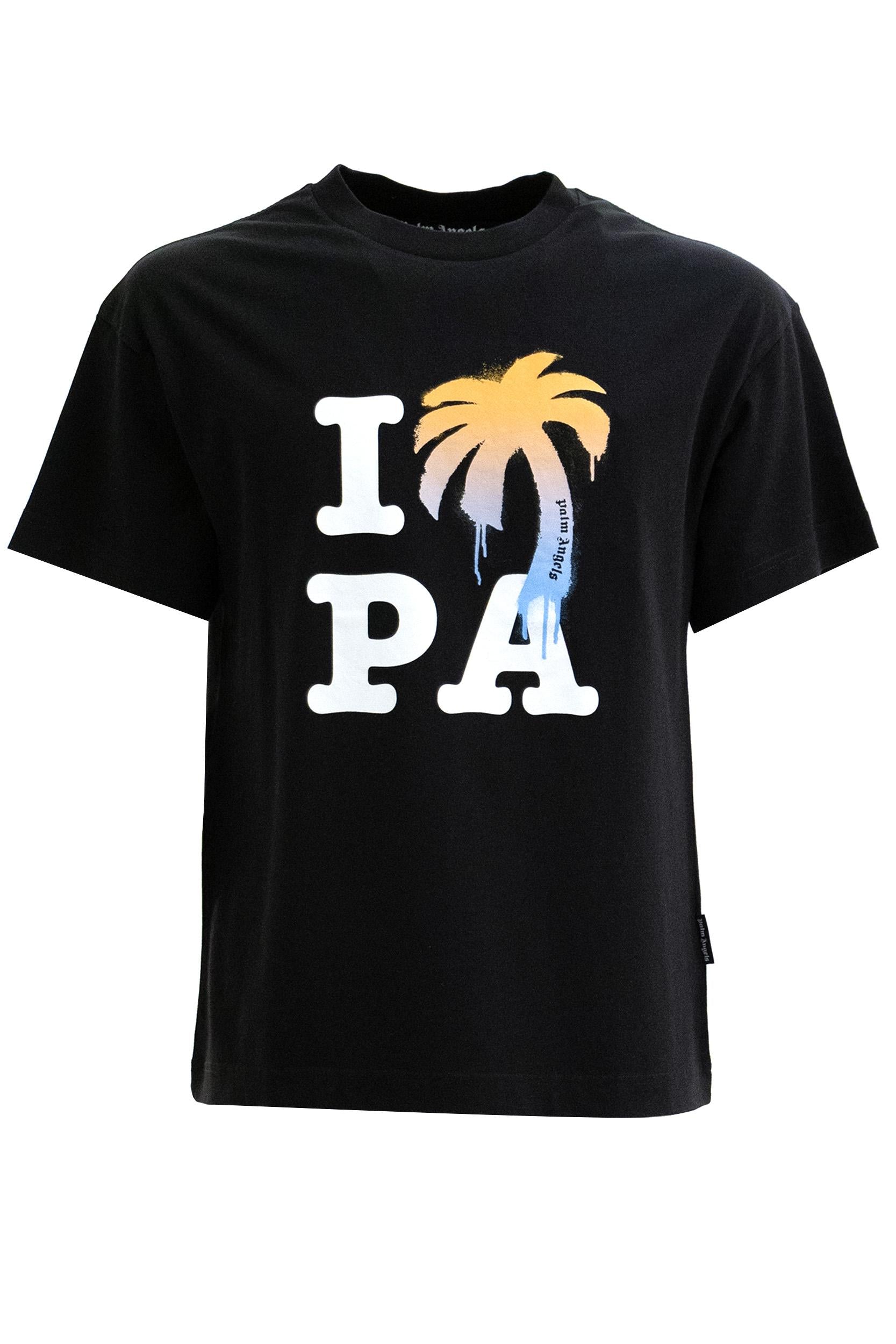 T-shirt in cotone di colore nero<BR/> PMAA109S26JER007 1001 PALM ANGELS