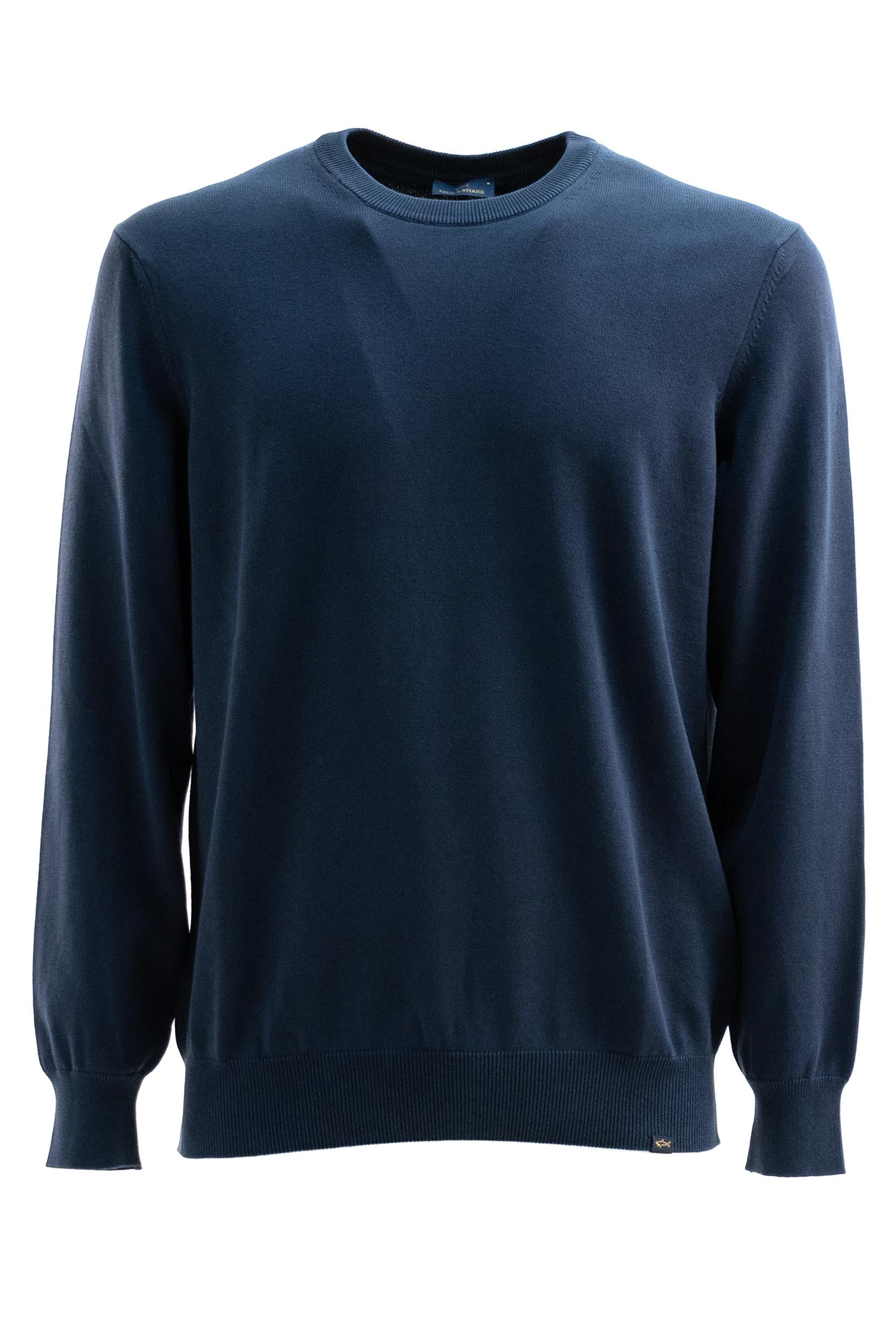 Pullover in cotone di colore blu<BR/> 21411574 050 PAUL & SHARK