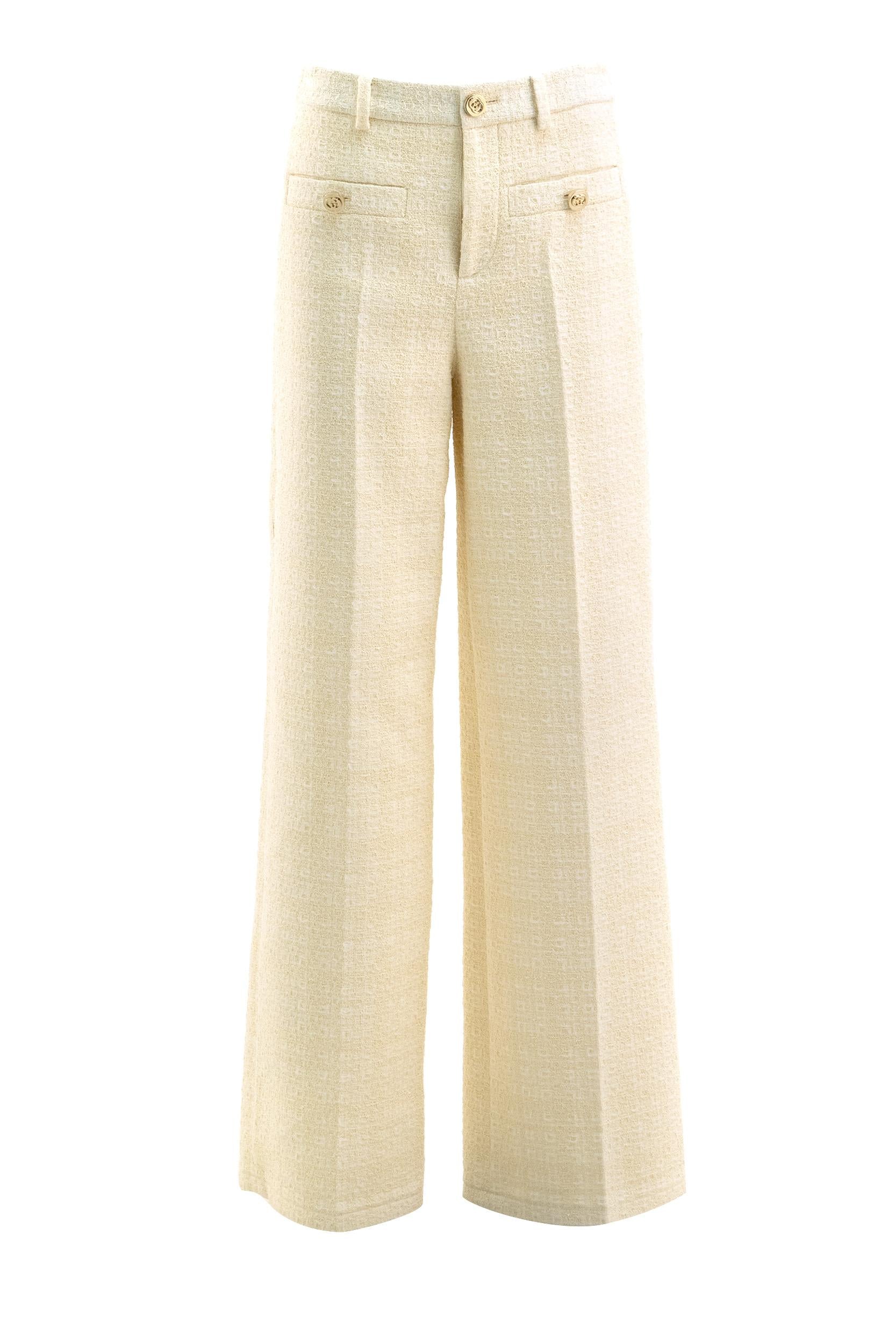 Pantaloni in tweed di cotone a quadri color avorio<BR/> 856087 ZAUB6 9777 GUCCI
