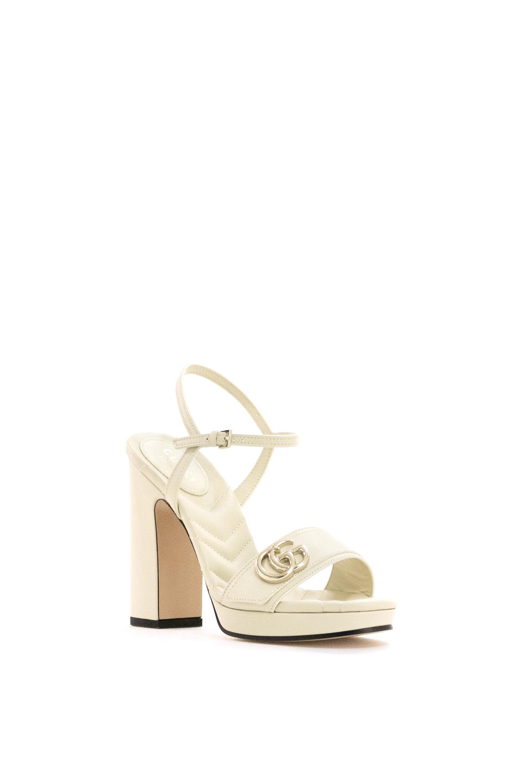 Sandali con plateau in pelle color avorio<BR/> 853693 A3N00 9540 GUCCI
