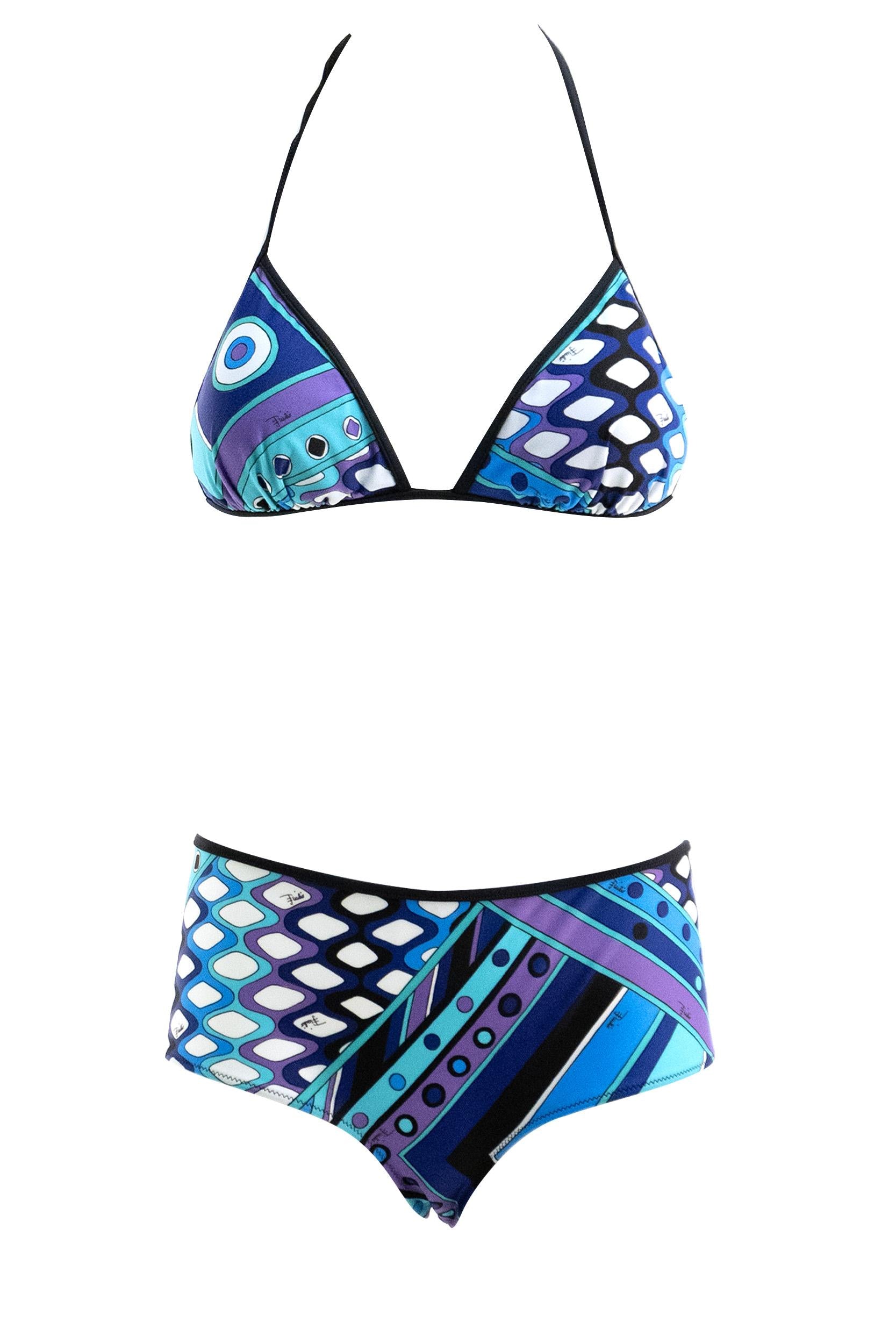 Slip Bikini in lycra elastica con stampa Vivara di colore turchese e blu<BR/> 6HMX45 6H895 P20 EMILIO PUCCI