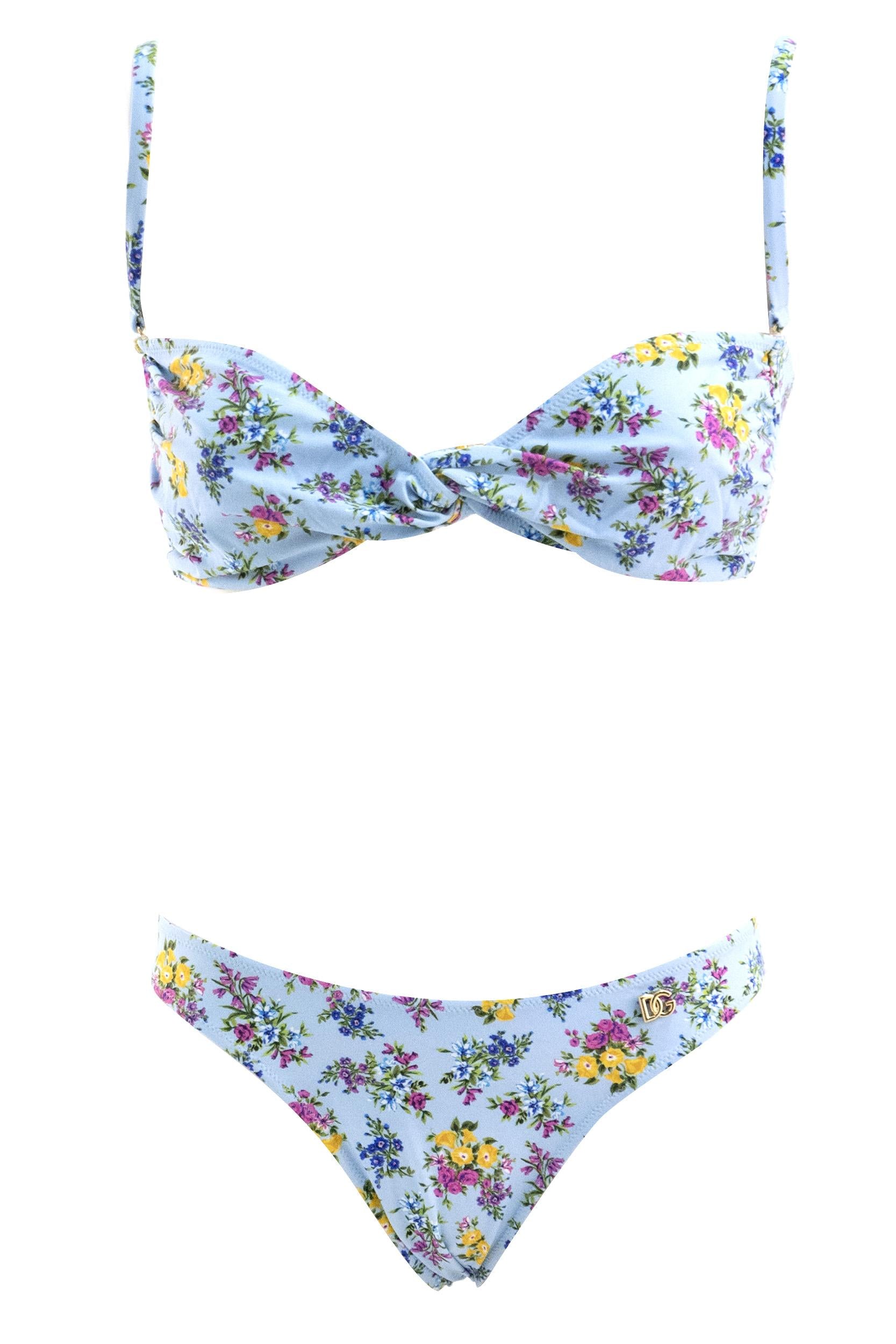 Bikini di colore azzurro con stampa fiorellini multicolore<BR/> O8A05J ON0D2 HC5XL DOLCE & GABBANA