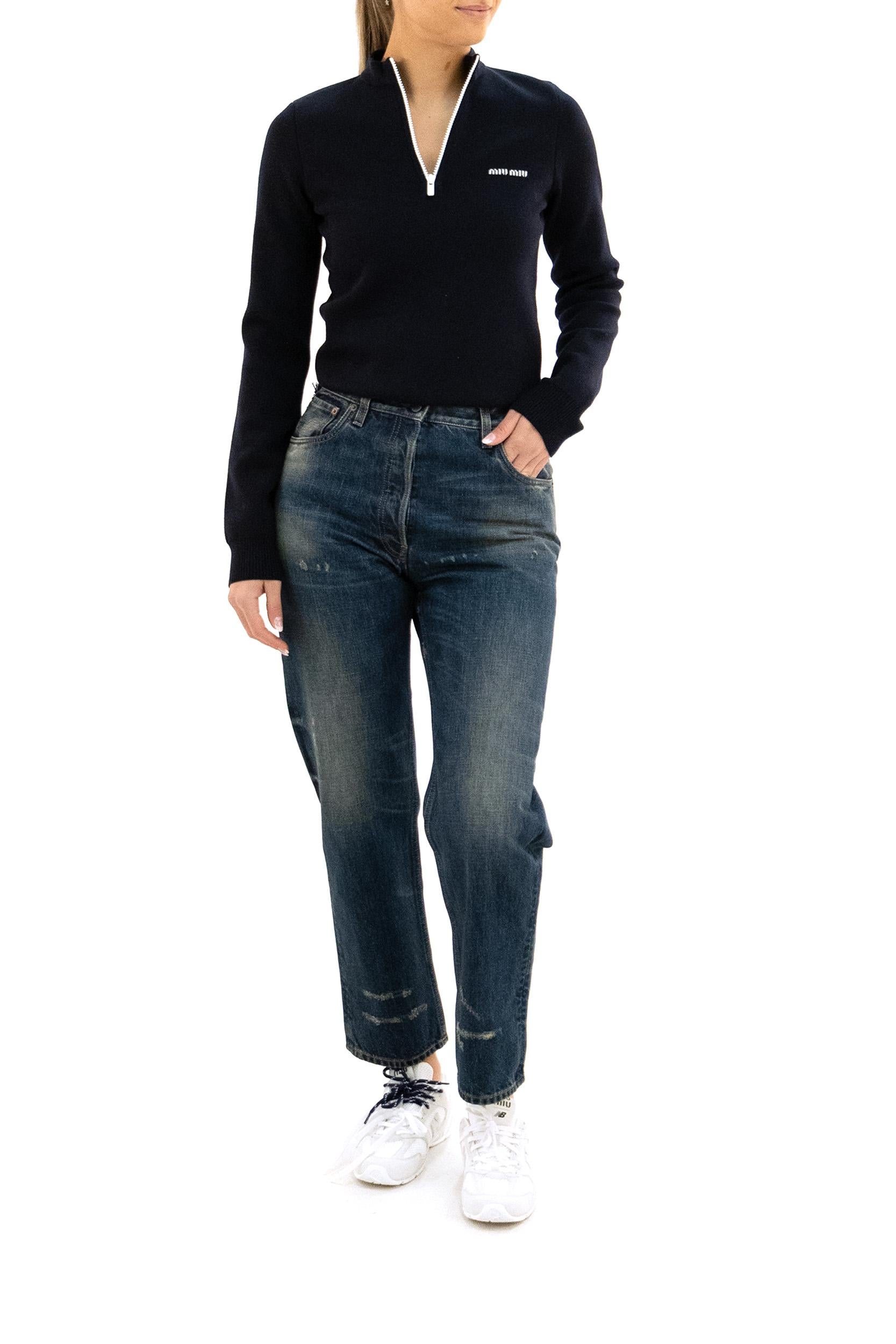 Pullover in lana di colore blu<BR/> MML01W S OOO 18SP F0008 MIU MIU