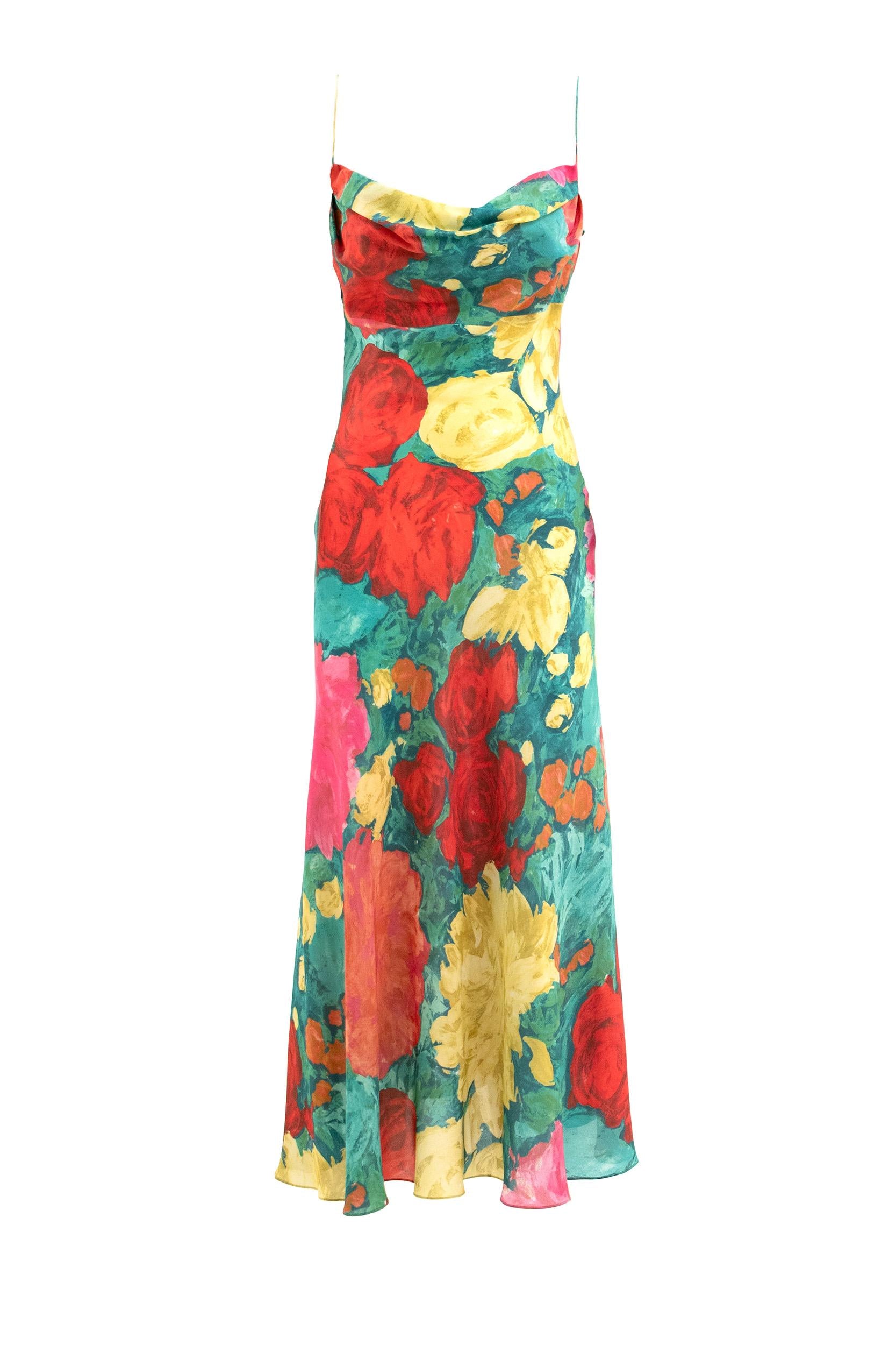 Abito lungo in raso di seta multicolore<BR/> GF1RN350SF38 ULJ BALMAIN