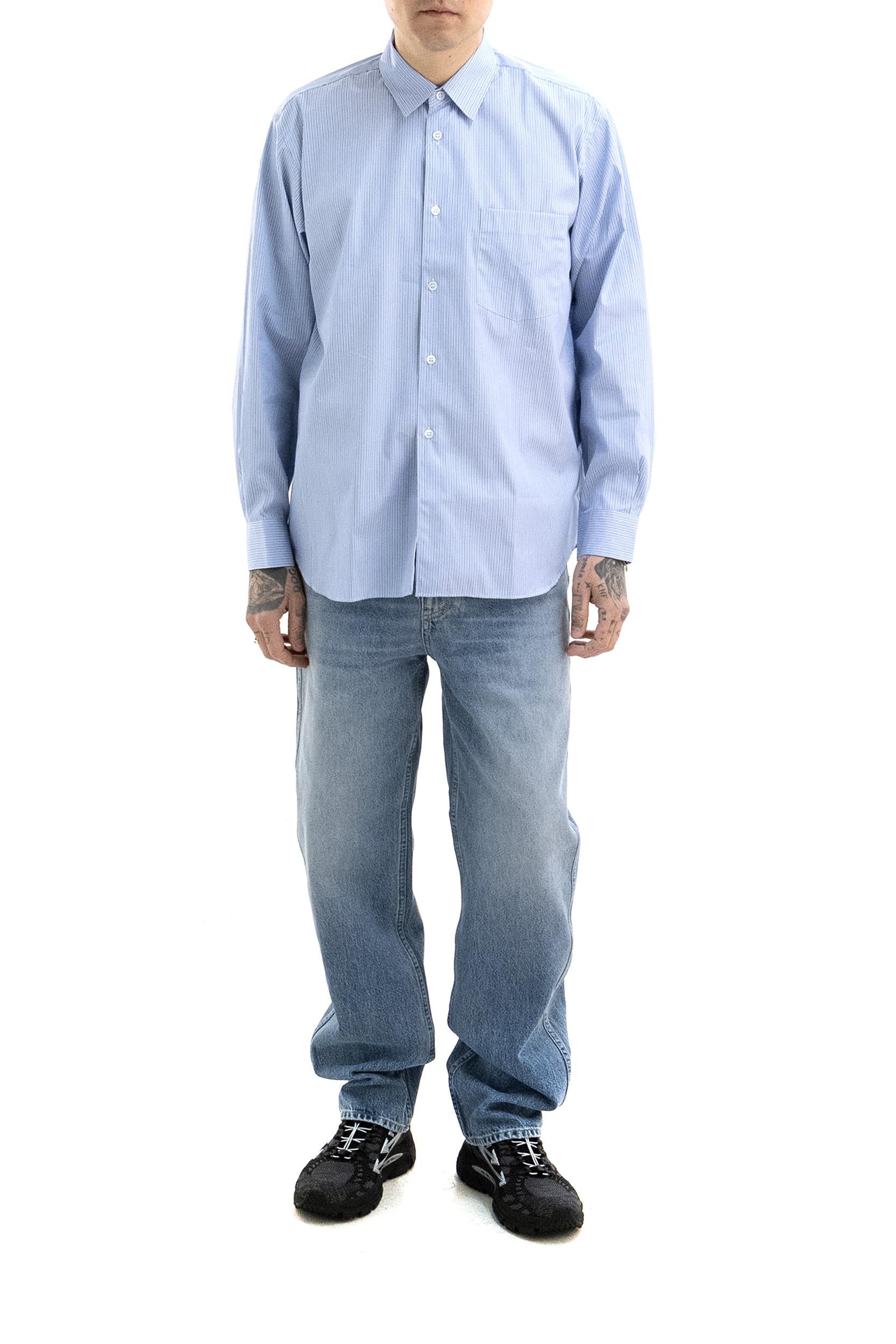 Camicia in cotone a righe di colore azzurro e bianco <BR/> FZ-B115 122 CDG SHIRT
