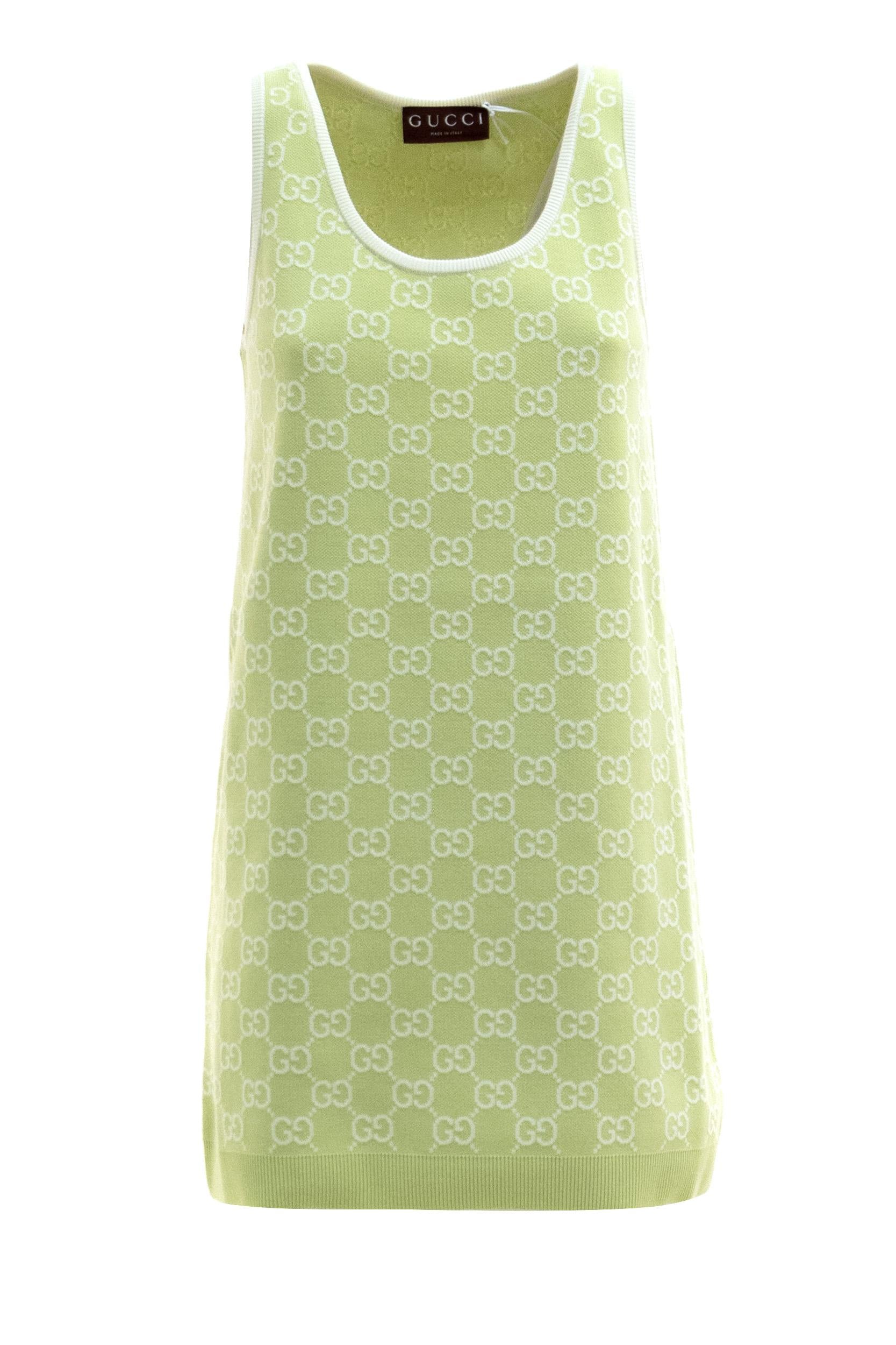 Abito in cotone GG jacquard di colore verde chiaro e avorio<BR/> 836302 XKE0M 3044 GUCCI