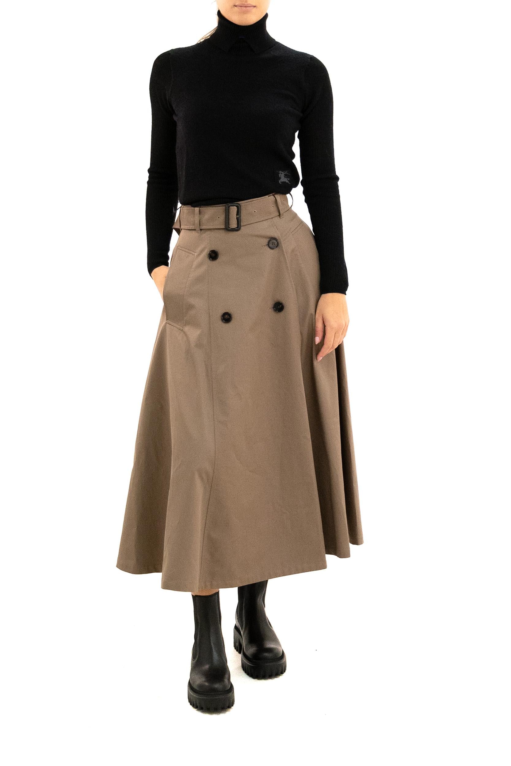 Gonna midi Brenda in gabardine di cotone color fango<BR/> 8113541 CLAY BROWN BURBERRY