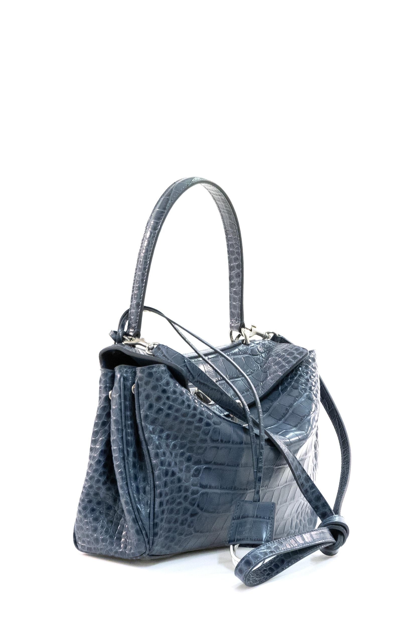 Borsa Rodeo in pelle stampa cocco color blu scuro effetto sbiadito <BR/> 789779 2ABV1 4243 BALENCIAGA