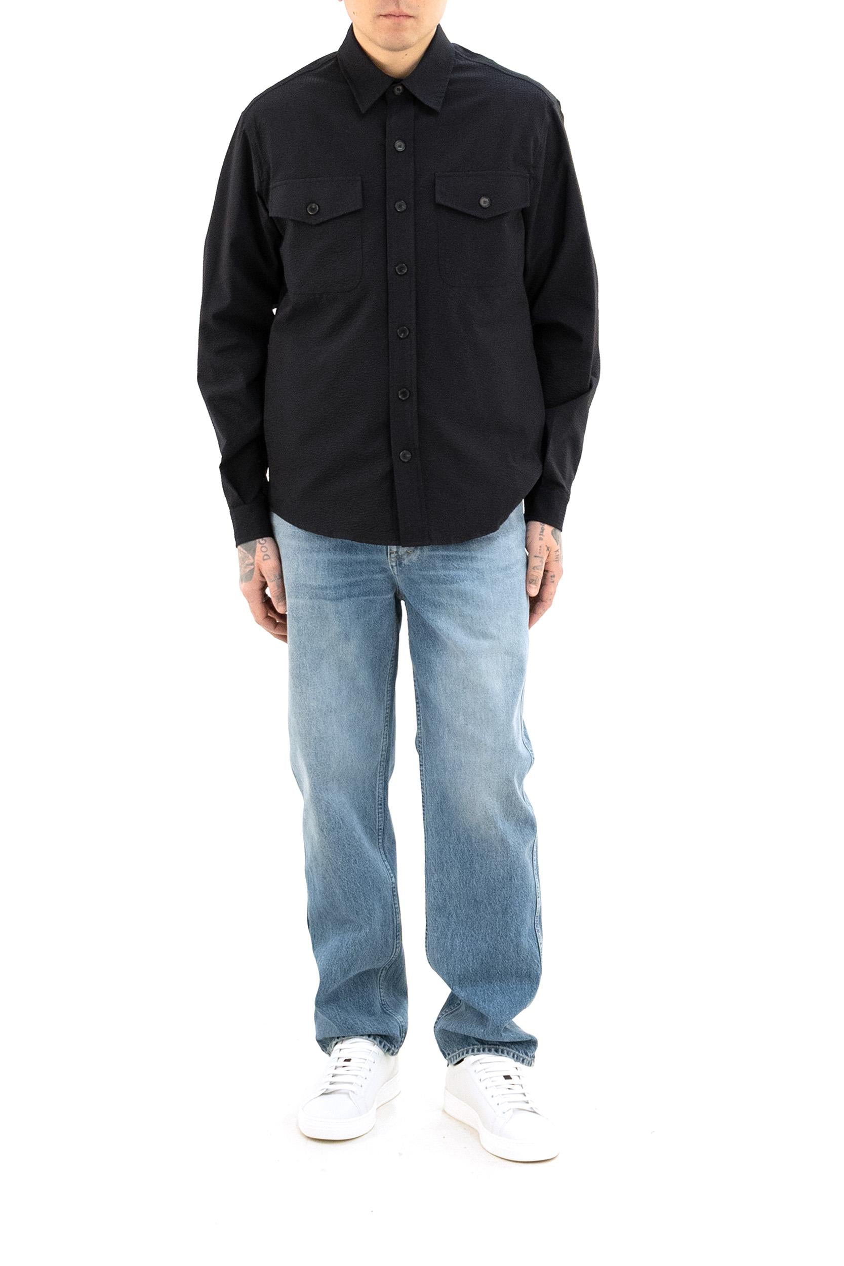 Camicia in seersucker di colore blu<BR/> S.M04.OSAKA 1722 511 CRUNA